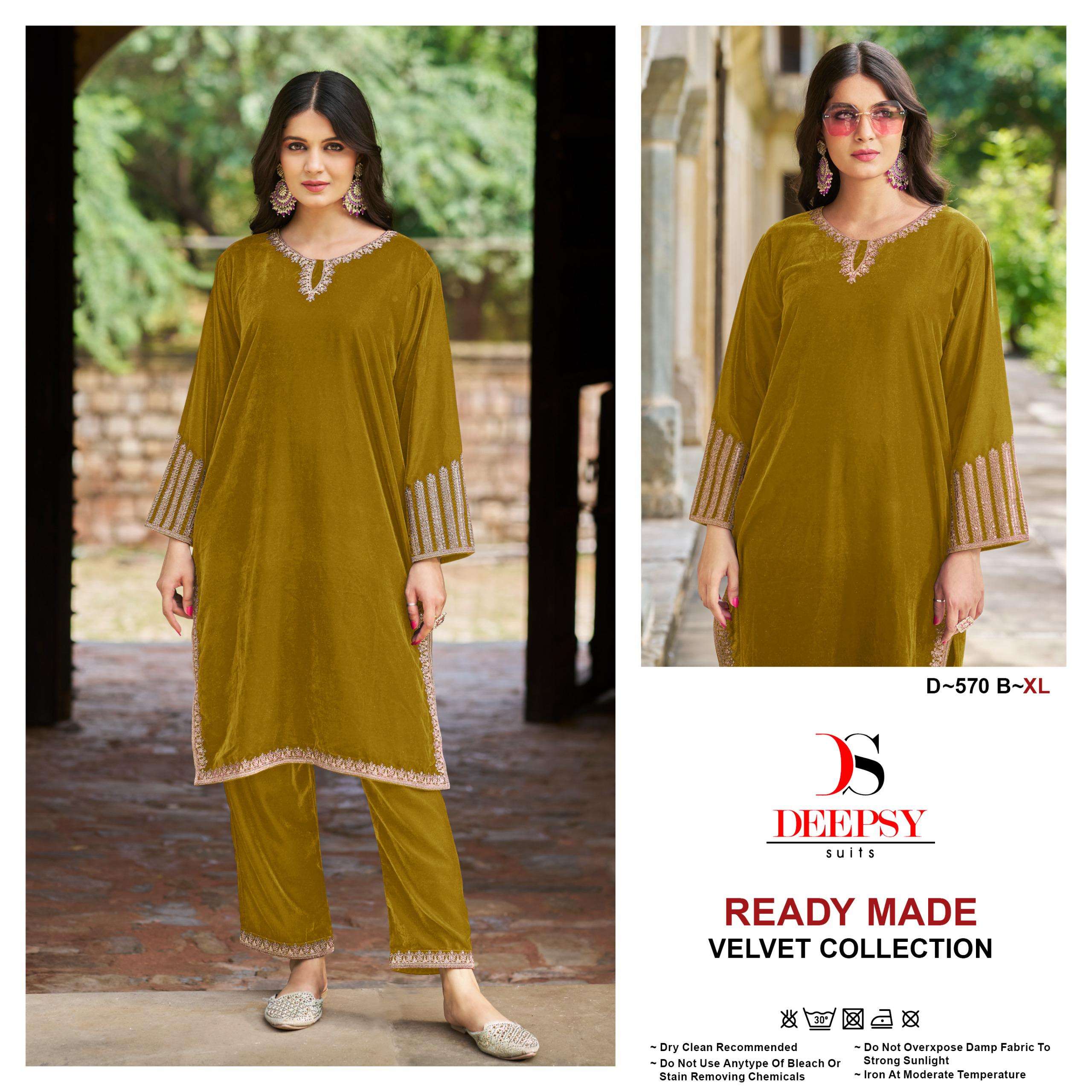 DEEPSY SUITS D 570 VELVET DESIGNER PAKISTANI KURTI WITH BOTTOM SET