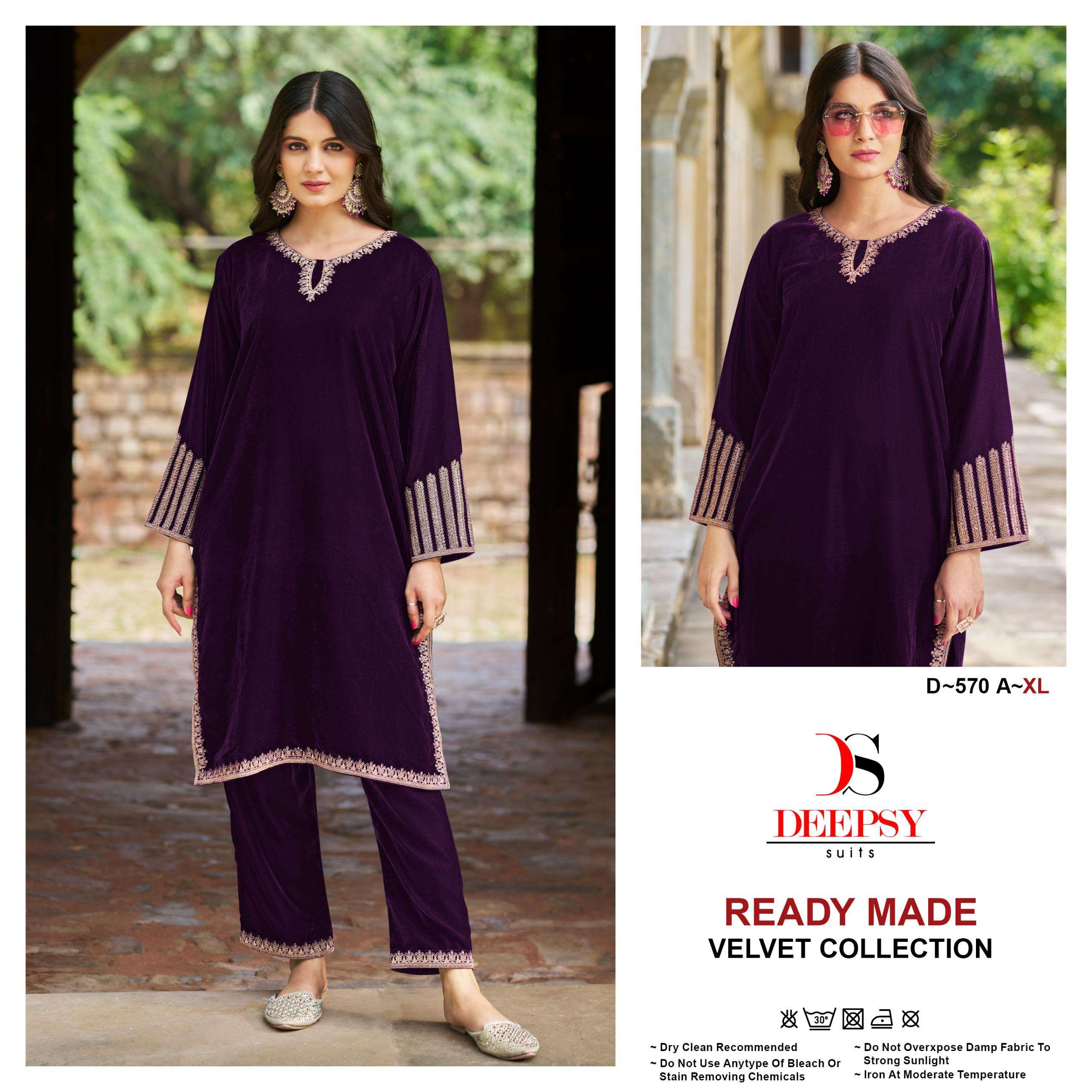 DEEPSY SUITS D 570 VELVET DESIGNER PAKISTANI KURTI WITH BOTTOM SET