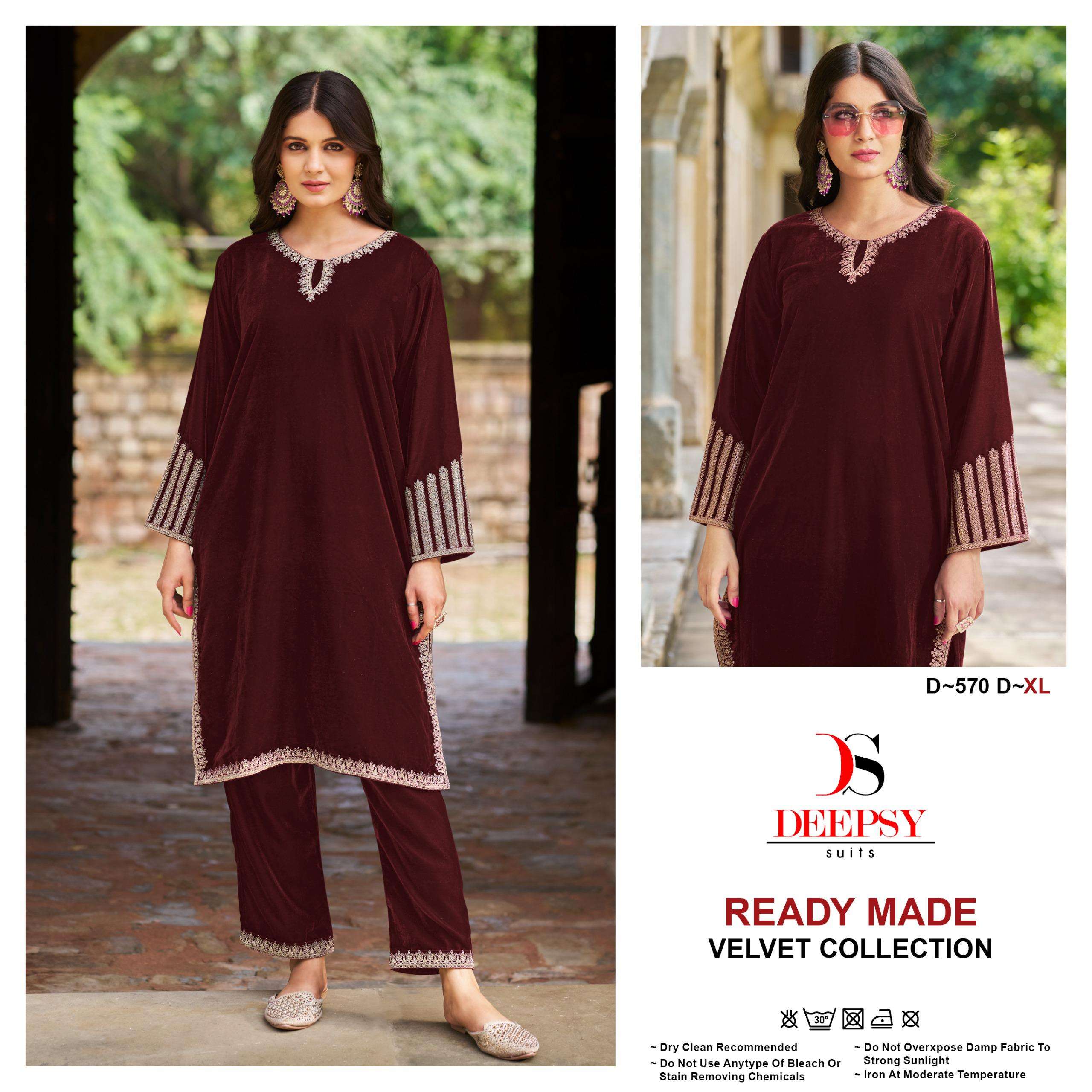 DEEPSY SUITS D 570 VELVET DESIGNER PAKISTANI KURTI WITH BOTTOM SET