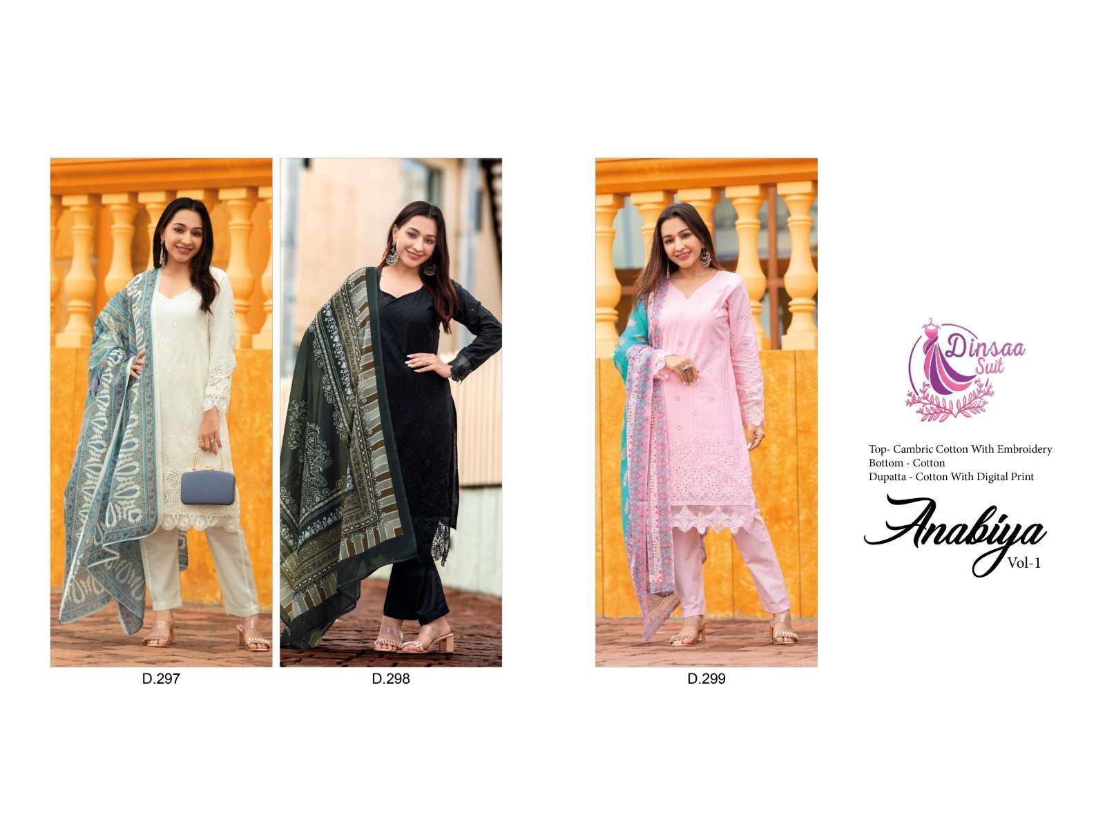 DINSAA SUIT ANABIYA VOL-1  297-298-299 PARTY WEAR SUIT