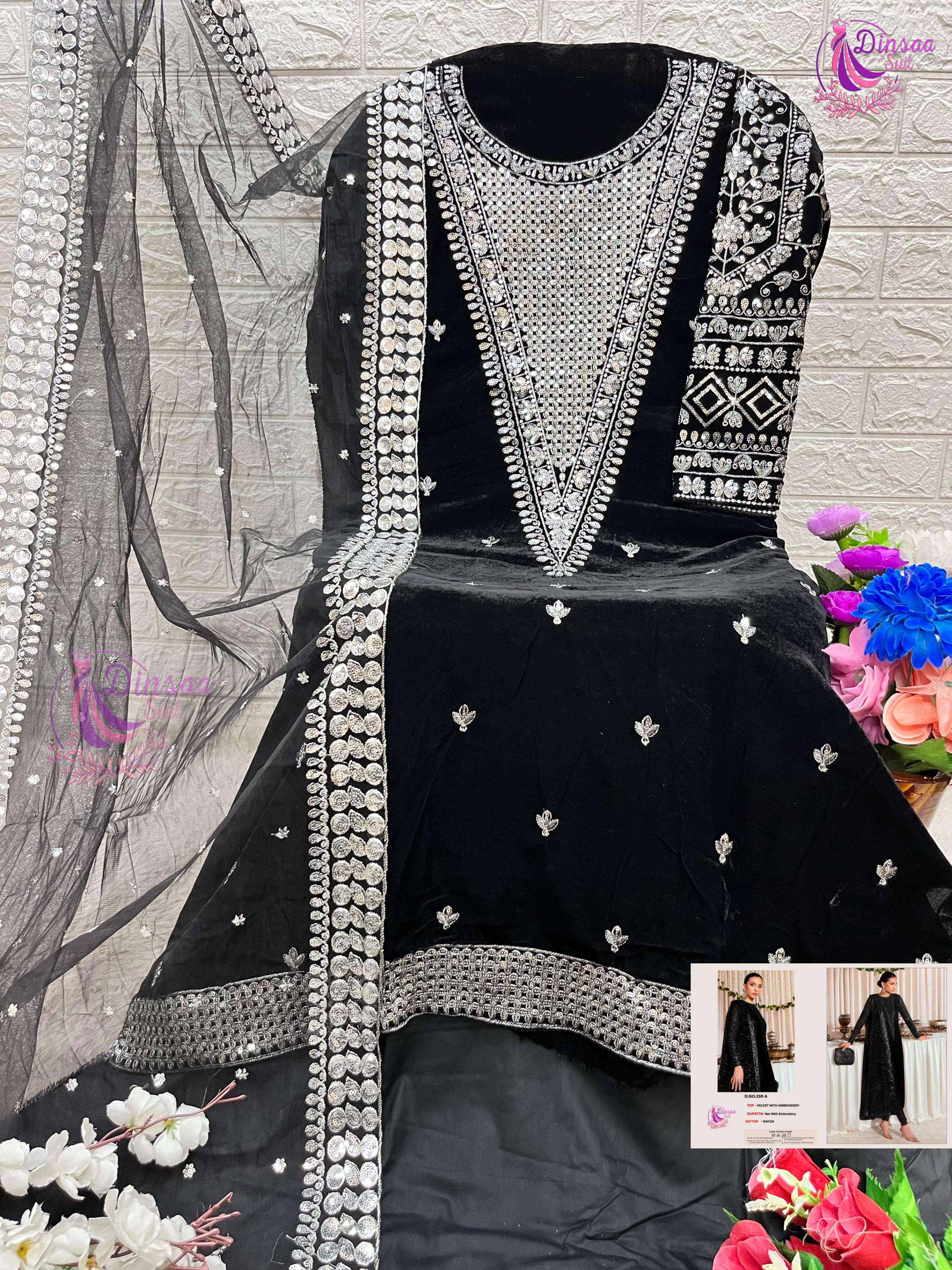 DINSAA SUIT VELVET COLLECTION DESIGN NO-295 A-B-C-D-E EMBROIDERED VELVET PAKISTANI SUIT