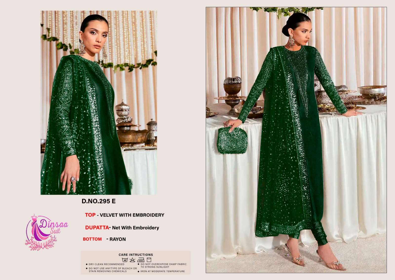 DINSAA SUIT VELVET COLLECTION DESIGN NO-295 A-B-C-D-E EMBROIDERED VELVET PAKISTANI SUIT