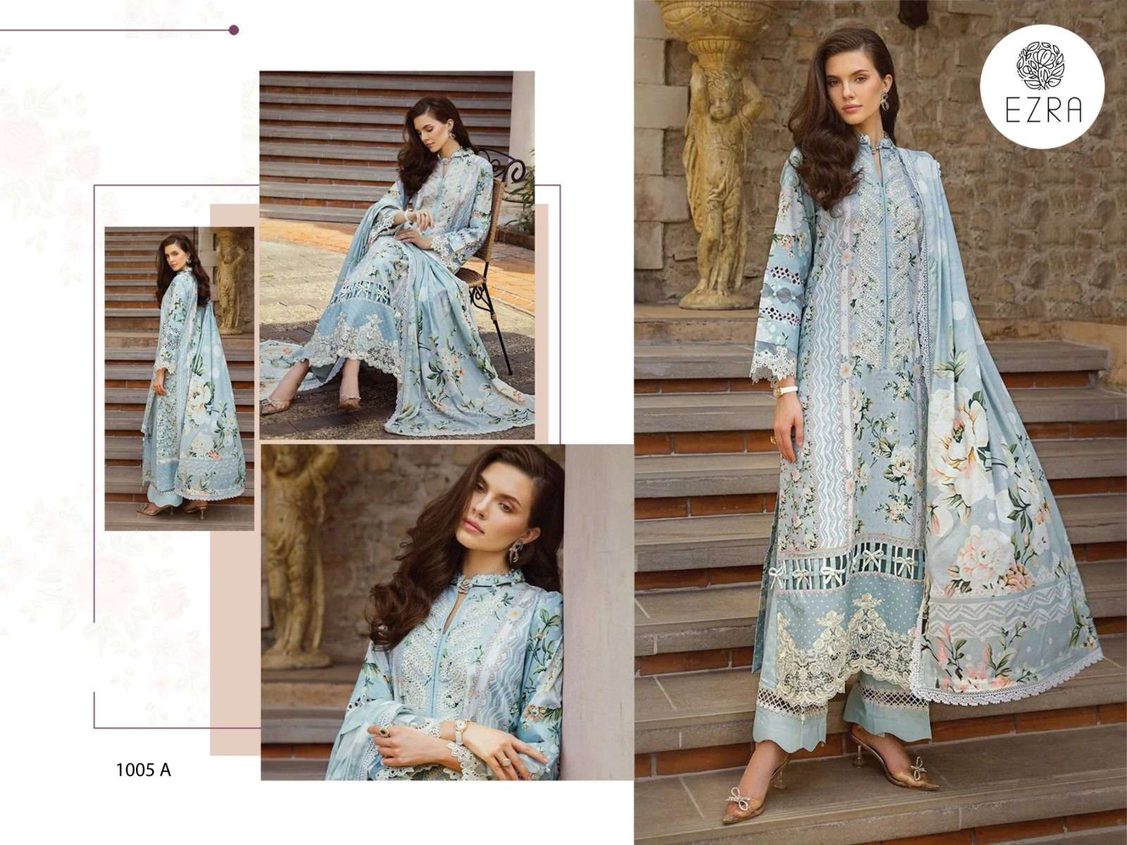 EZRA HIT DESIGN 1005 COTTON PATCH EMBROIDERY WORK SUIT