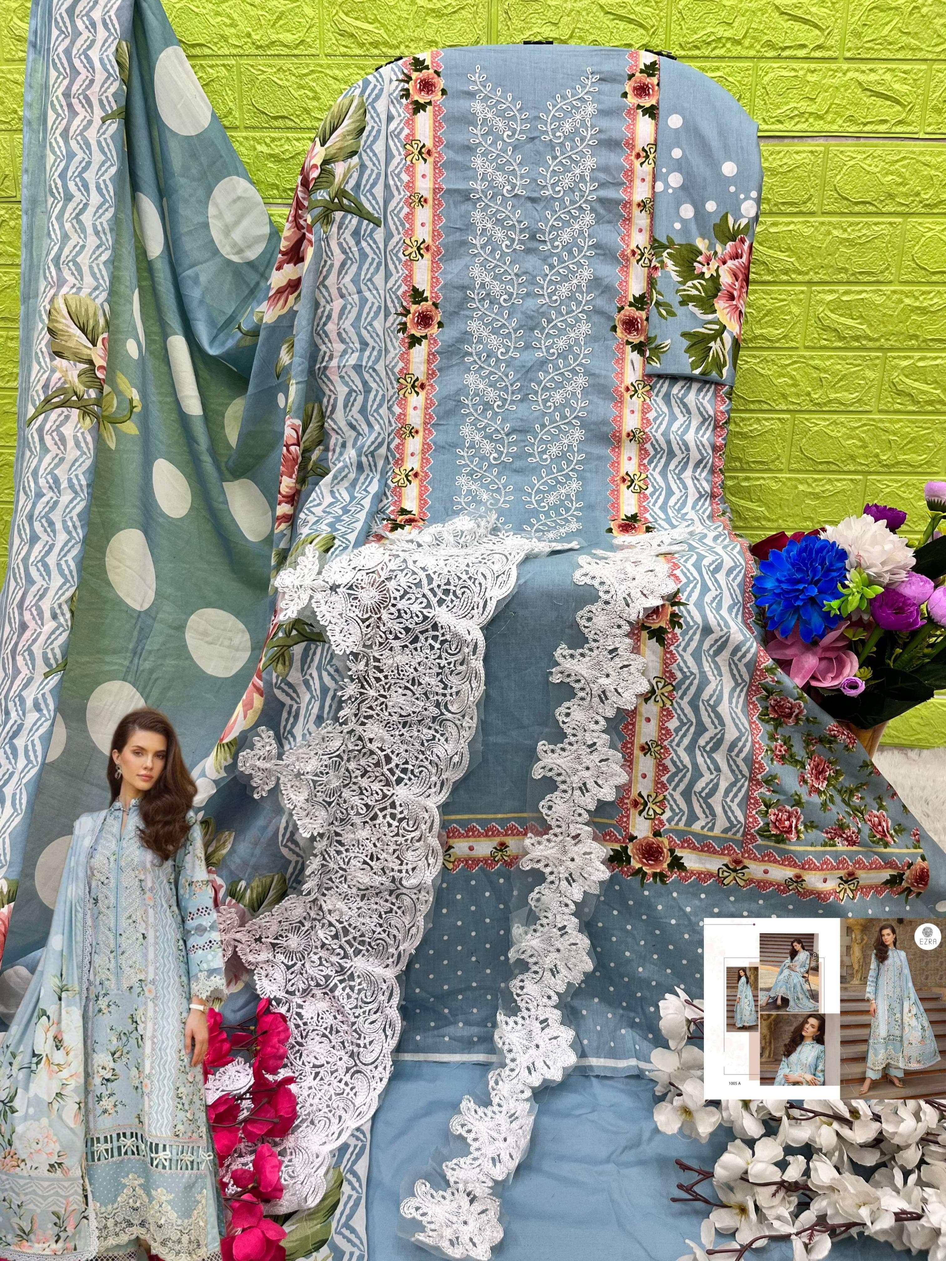 EZRA HIT DESIGN 1005 COTTON PATCH EMBROIDERY WORK SUIT