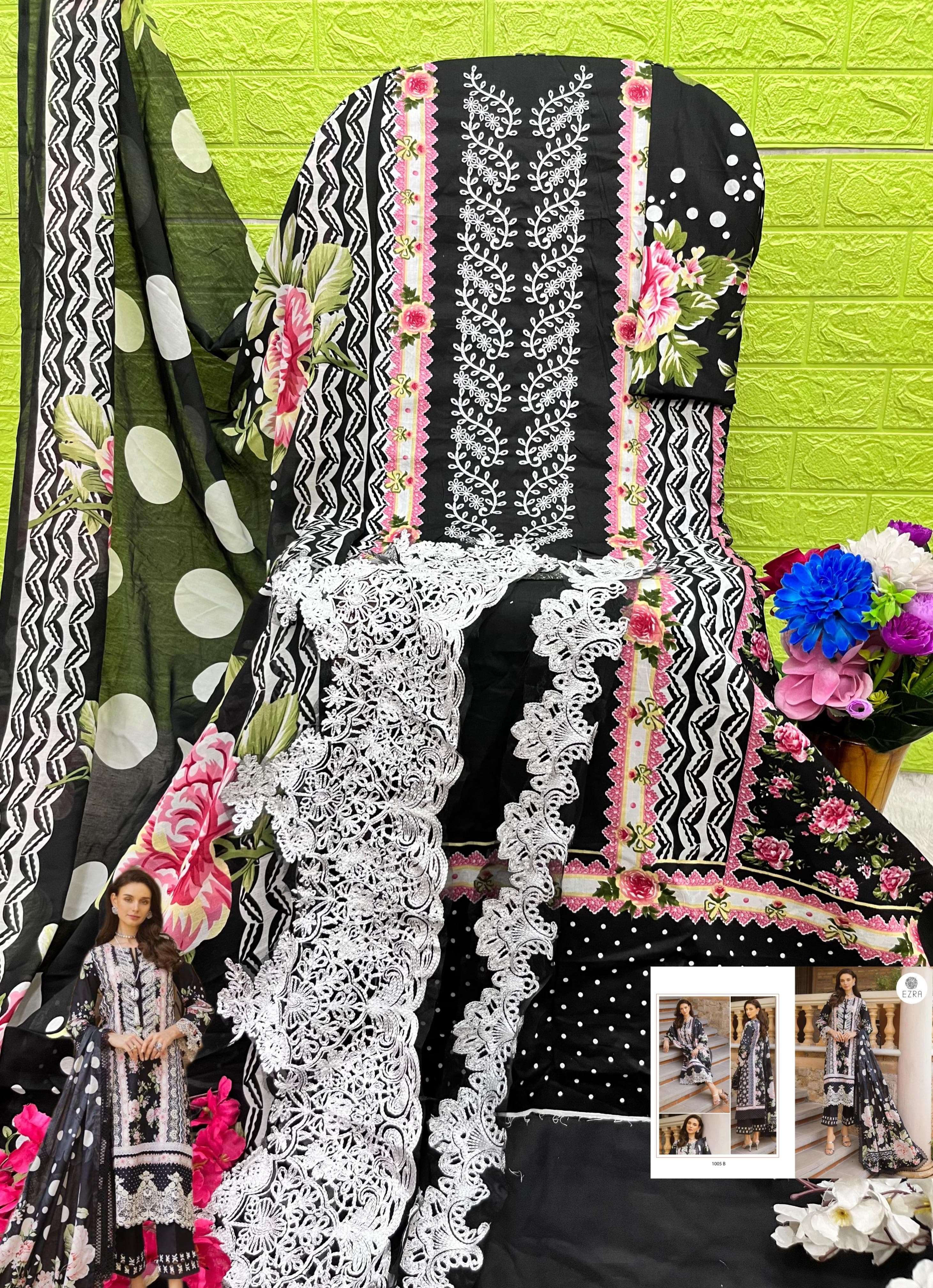 EZRA HIT DESIGN 1005 COTTON PATCH EMBROIDERY WORK SUIT