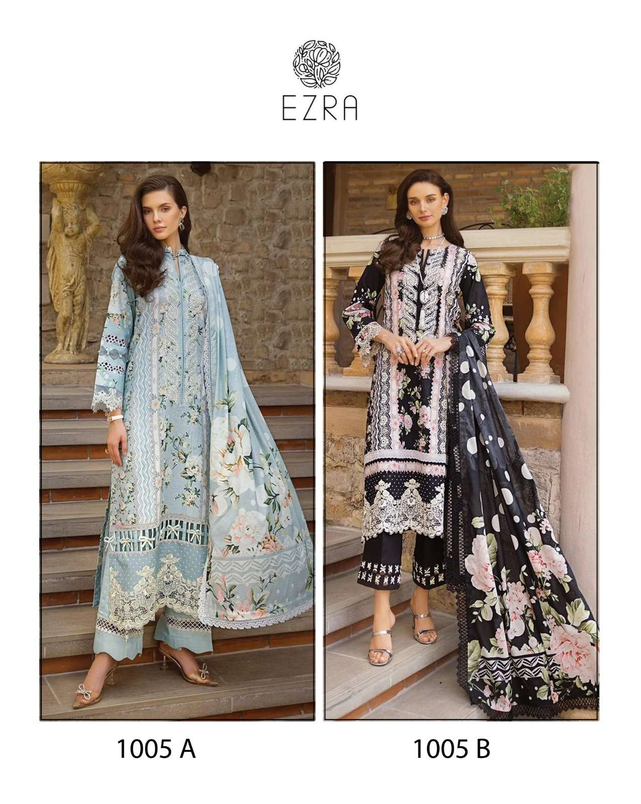 EZRA HIT DESIGN 1005 COTTON PATCH EMBROIDERY WORK SUIT