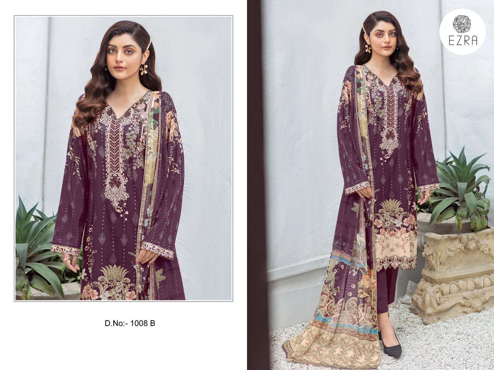 EZRA HIT DESIGN 1008 COTTON PATCH EMBROIDERY WORK SUIT