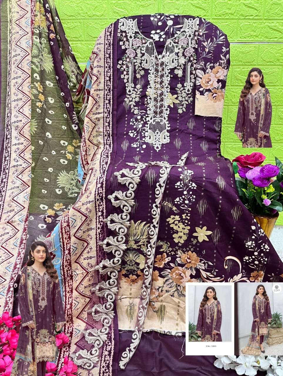 EZRA HIT DESIGN 1008 COTTON PATCH EMBROIDERY WORK SUIT