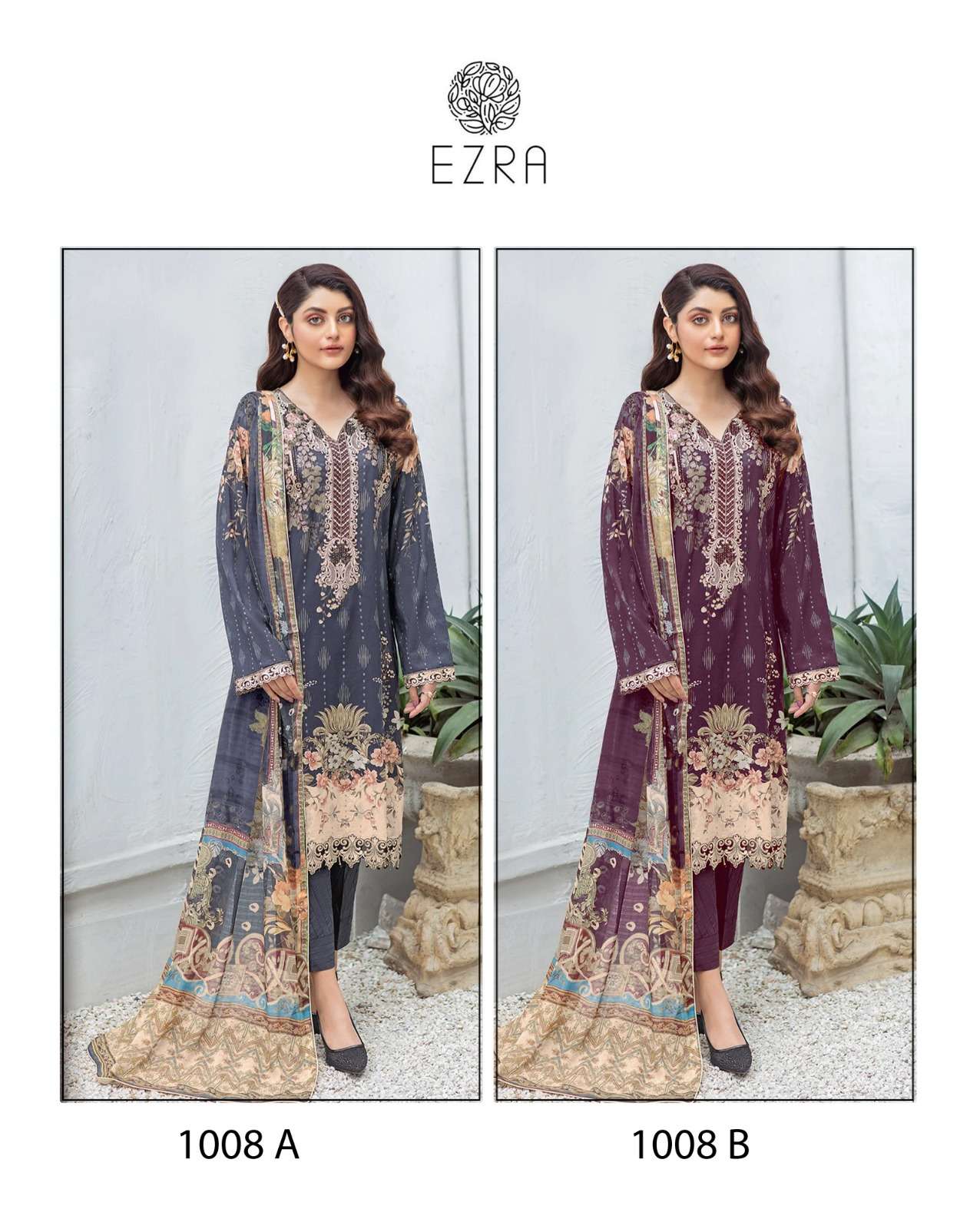 EZRA HIT DESIGN 1008 COTTON PATCH EMBROIDERY WORK SUIT
