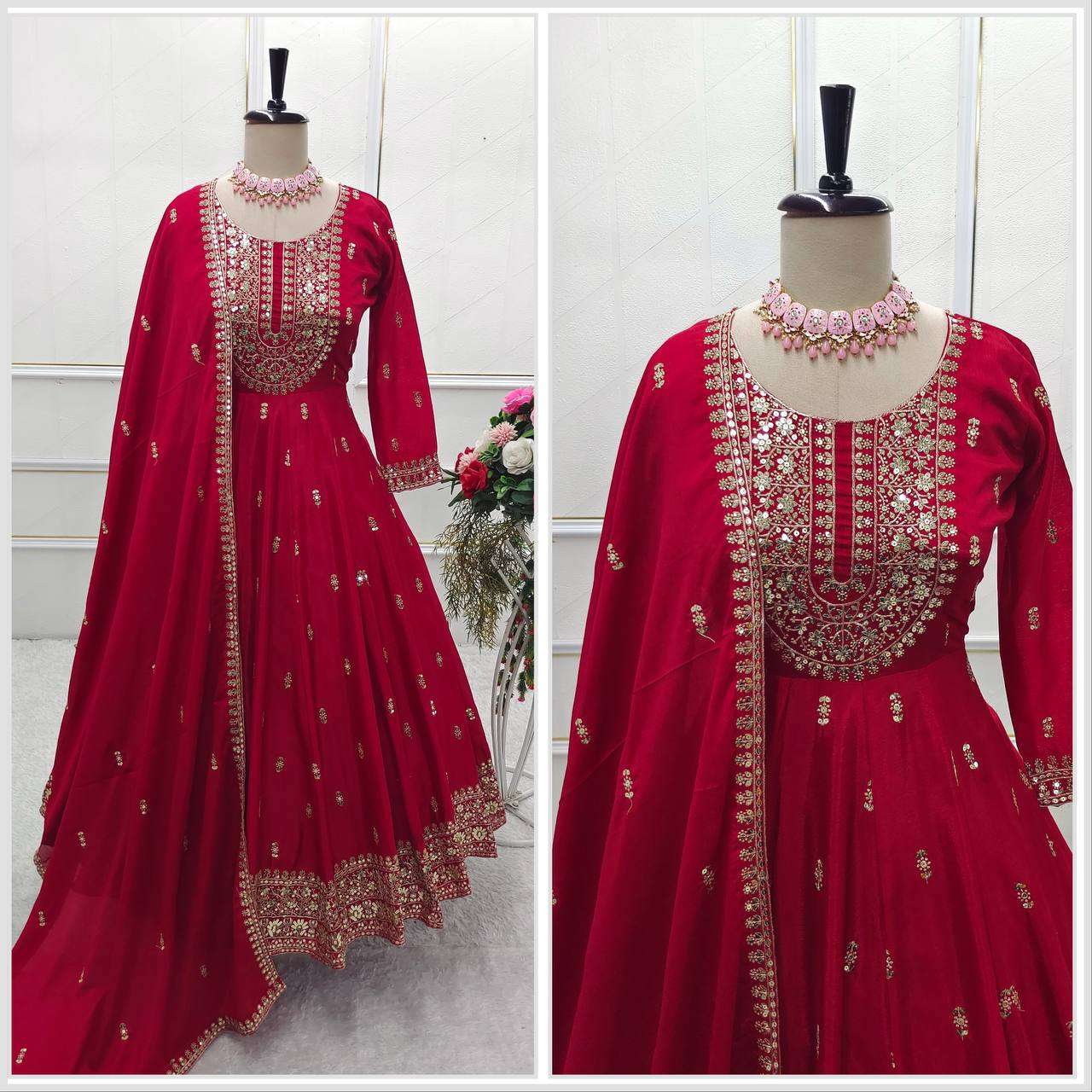 FD 8054 MAROON RED BEAUTIFUL DESIGNER ANARKALI GOWN SUIT