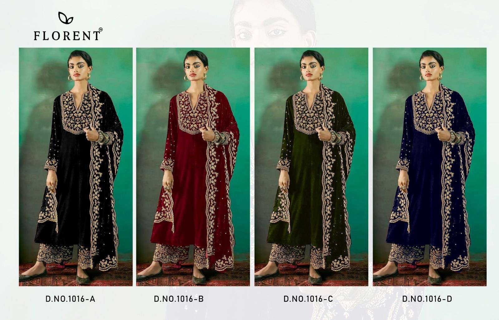 FLORENT TM DESIGN NO - 1016 ABCD VELVET COLLECTION HIT PAKISTANI SUIT