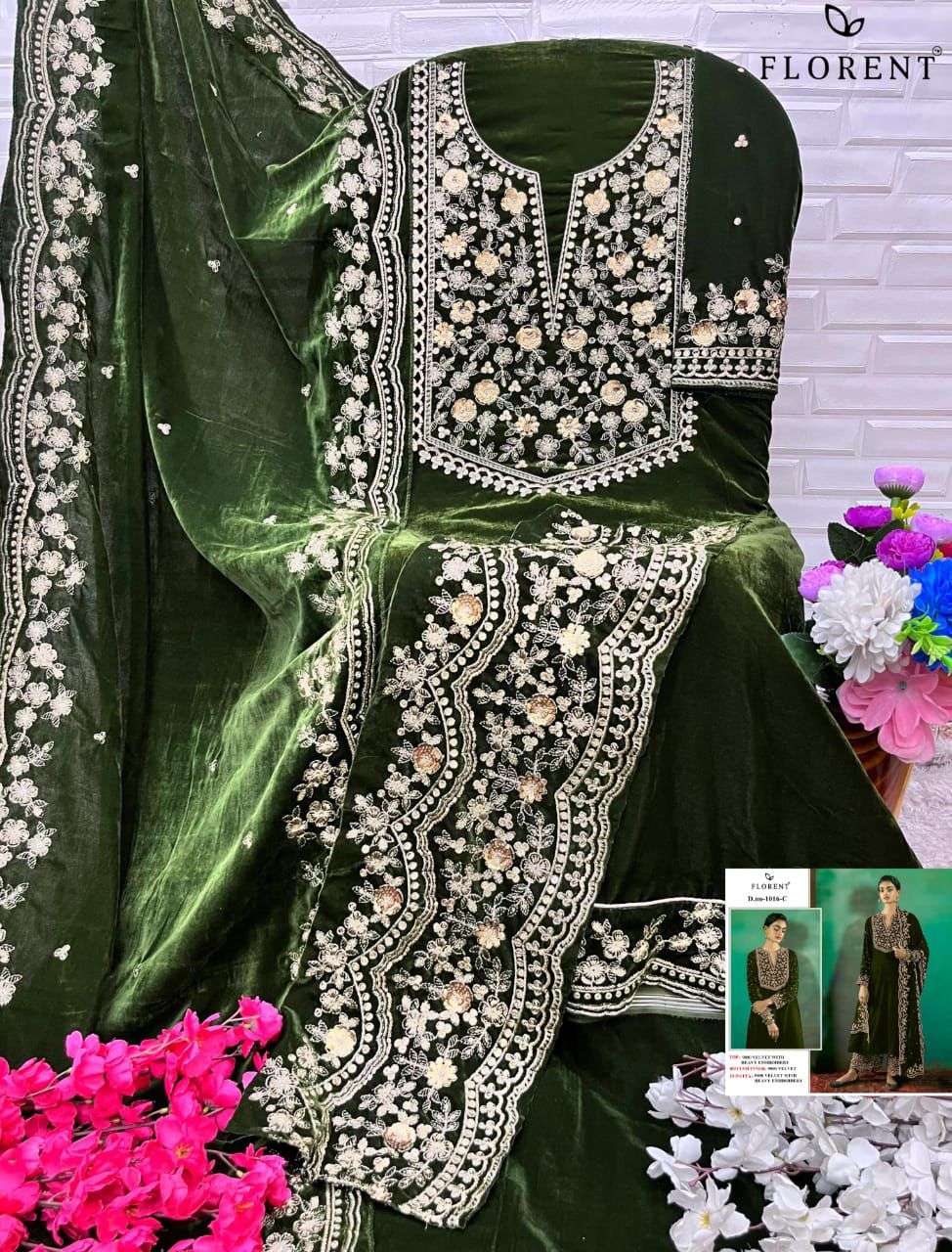 FLORENT TM DESIGN NO - 1016 ABCD VELVET COLLECTION HIT PAKISTANI SUIT