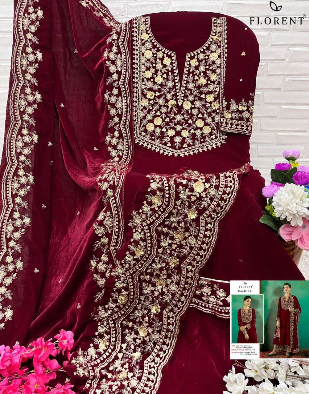 FLORENT TM DESIGN NO - 1016 ABCD VELVET COLLECTION HIT PAKISTANI SUIT