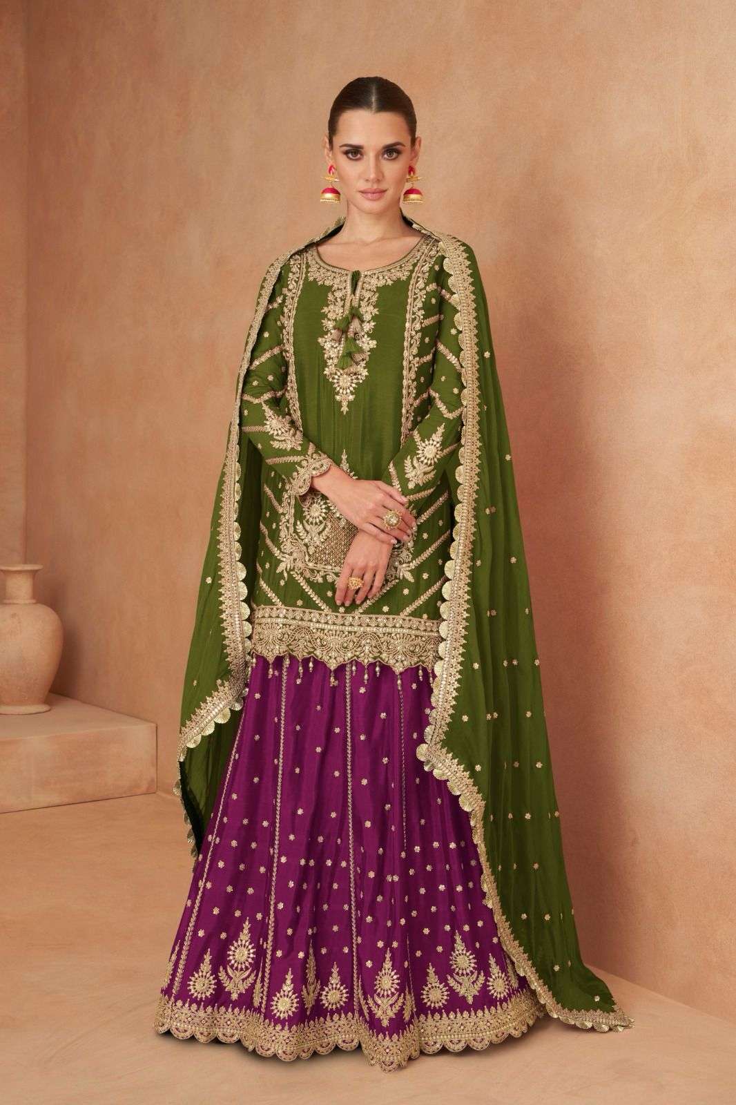 GULKAYRA DESIGNER KHANAK HEAVY TOP WITH SKIRT AND DUPATTA SET 
