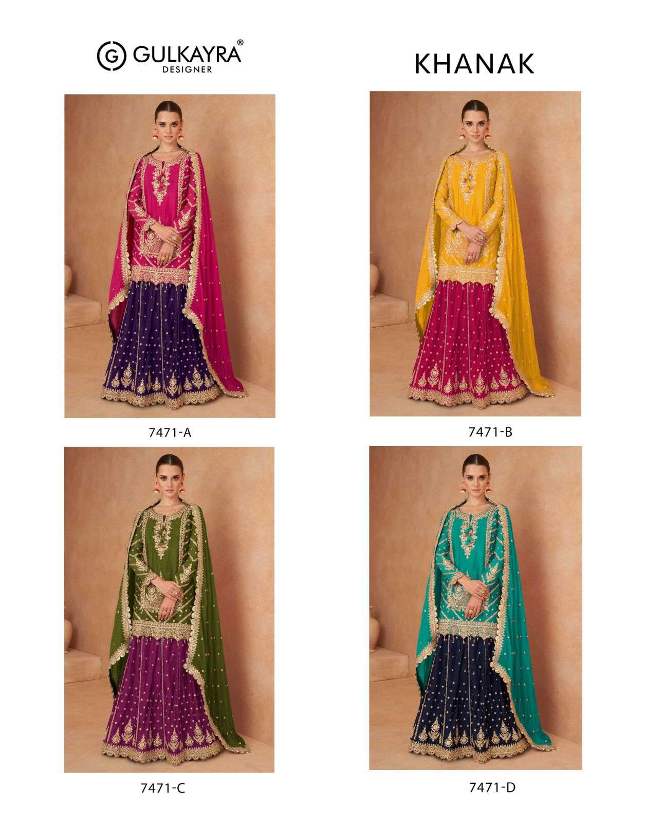 GULKAYRA DESIGNER KHANAK HEAVY TOP WITH SKIRT AND DUPATTA SET 