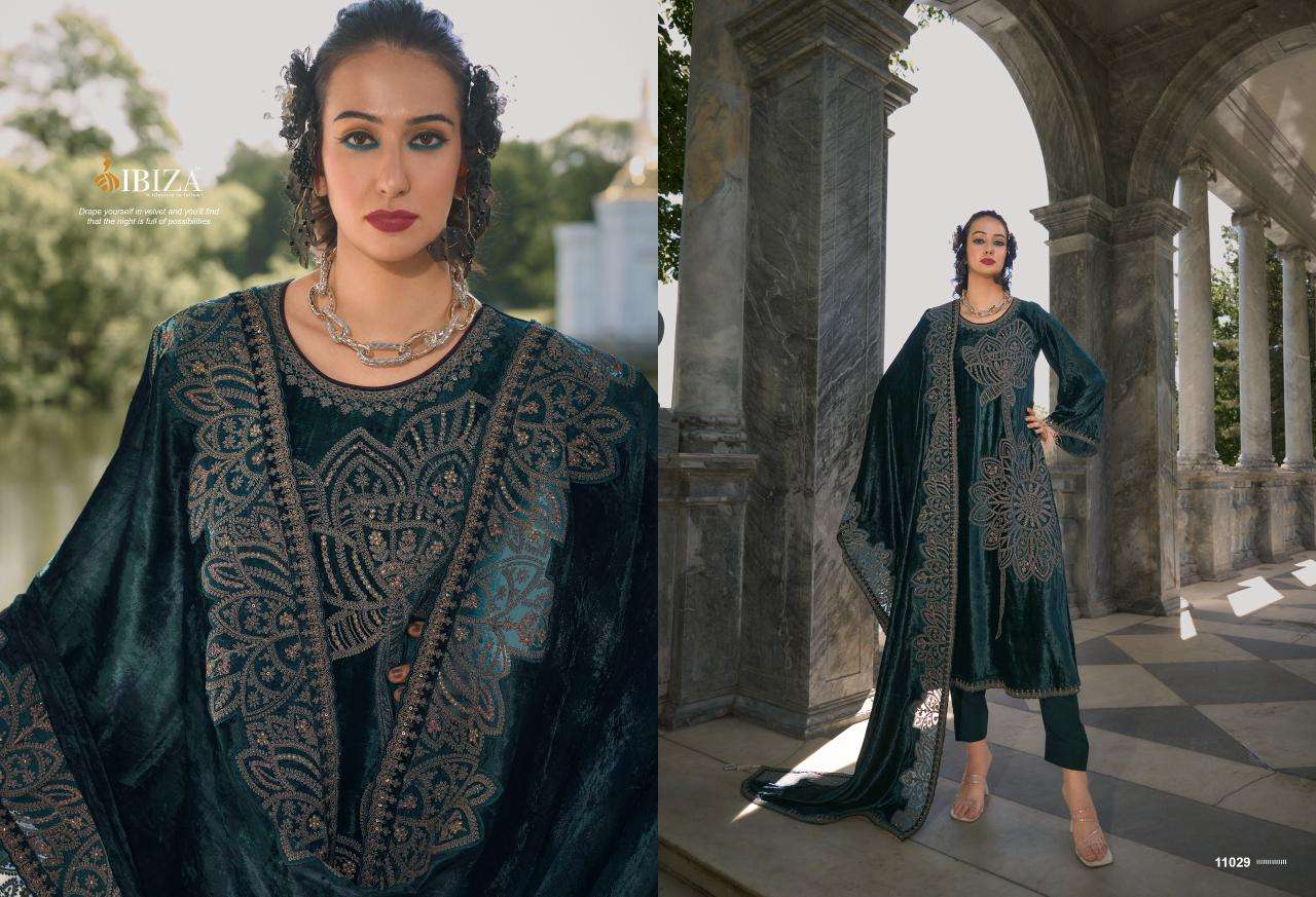 IBIZA MAKHMAL EDIT VELVET EMBROIDERY DESIGNER SUIT