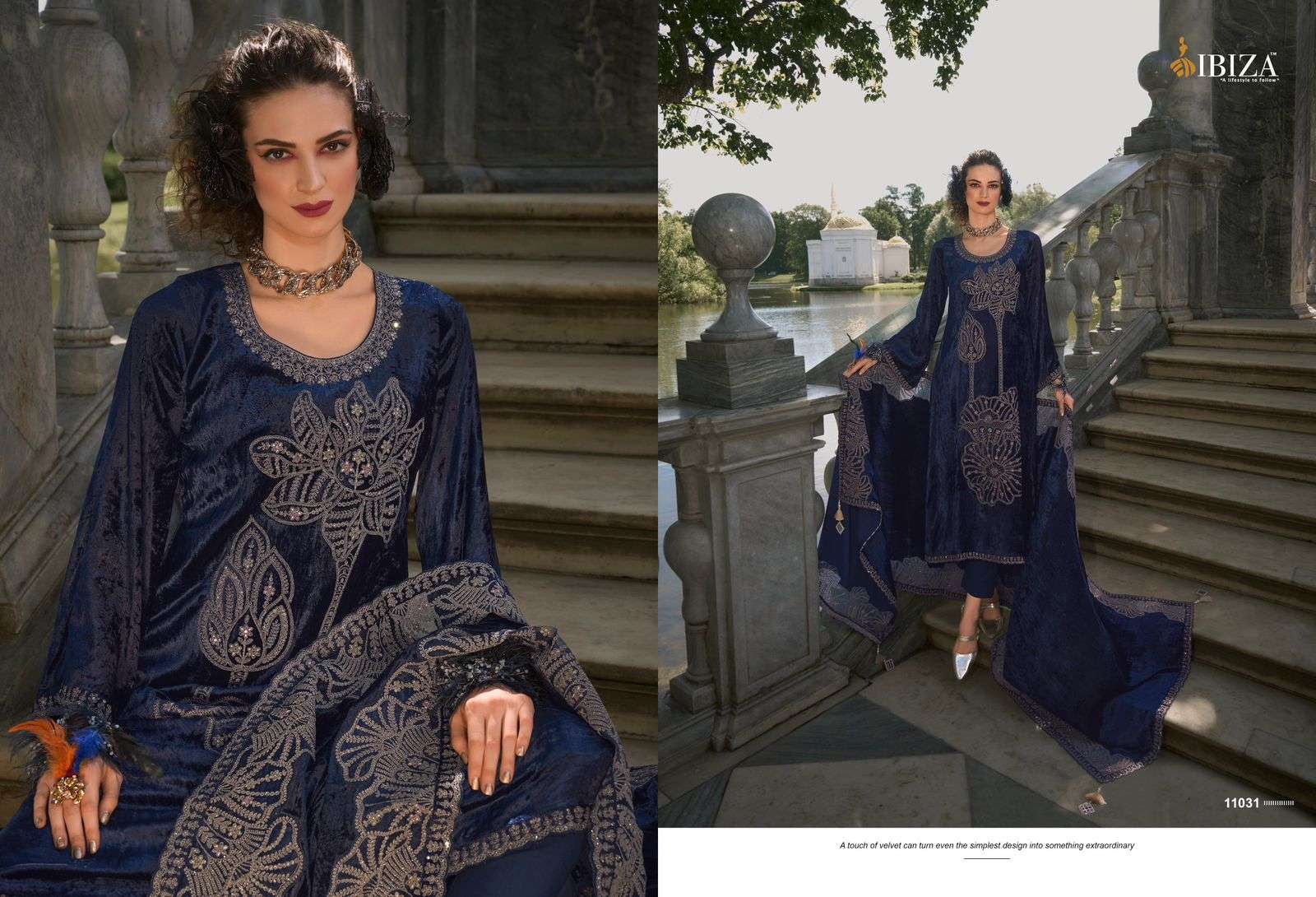 IBIZA MAKHMAL EDIT VELVET EMBROIDERY DESIGNER SUIT