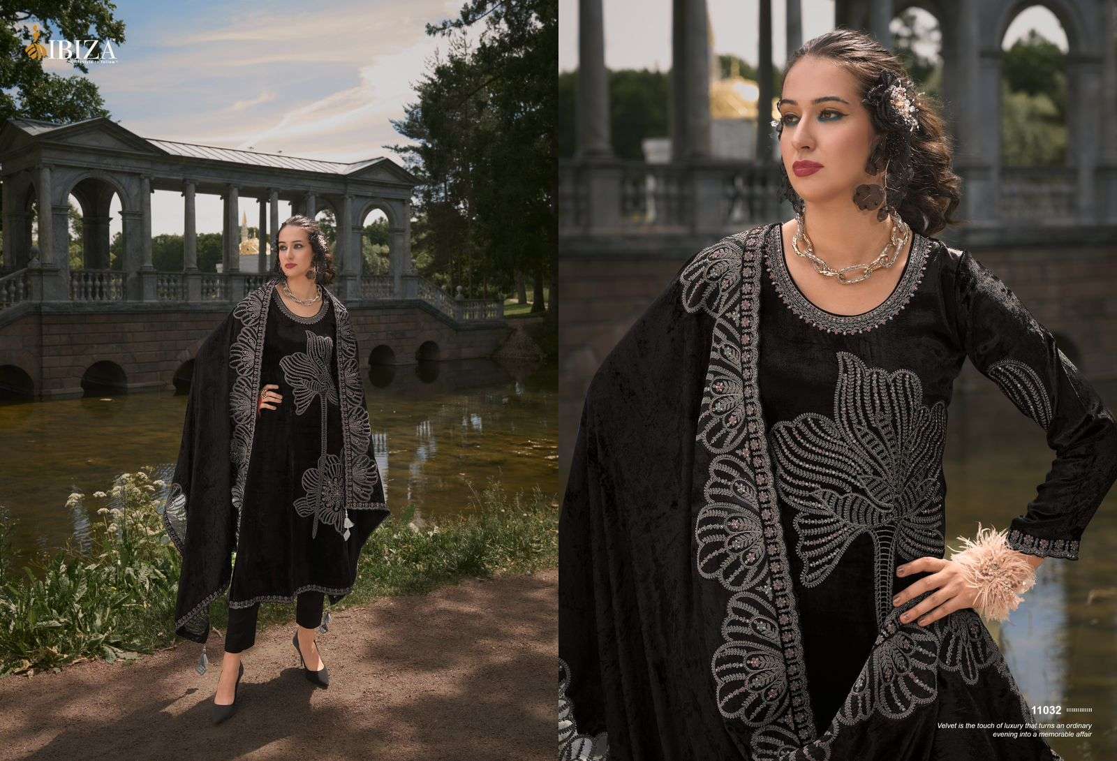 IBIZA MAKHMAL EDIT VELVET EMBROIDERY DESIGNER SUIT