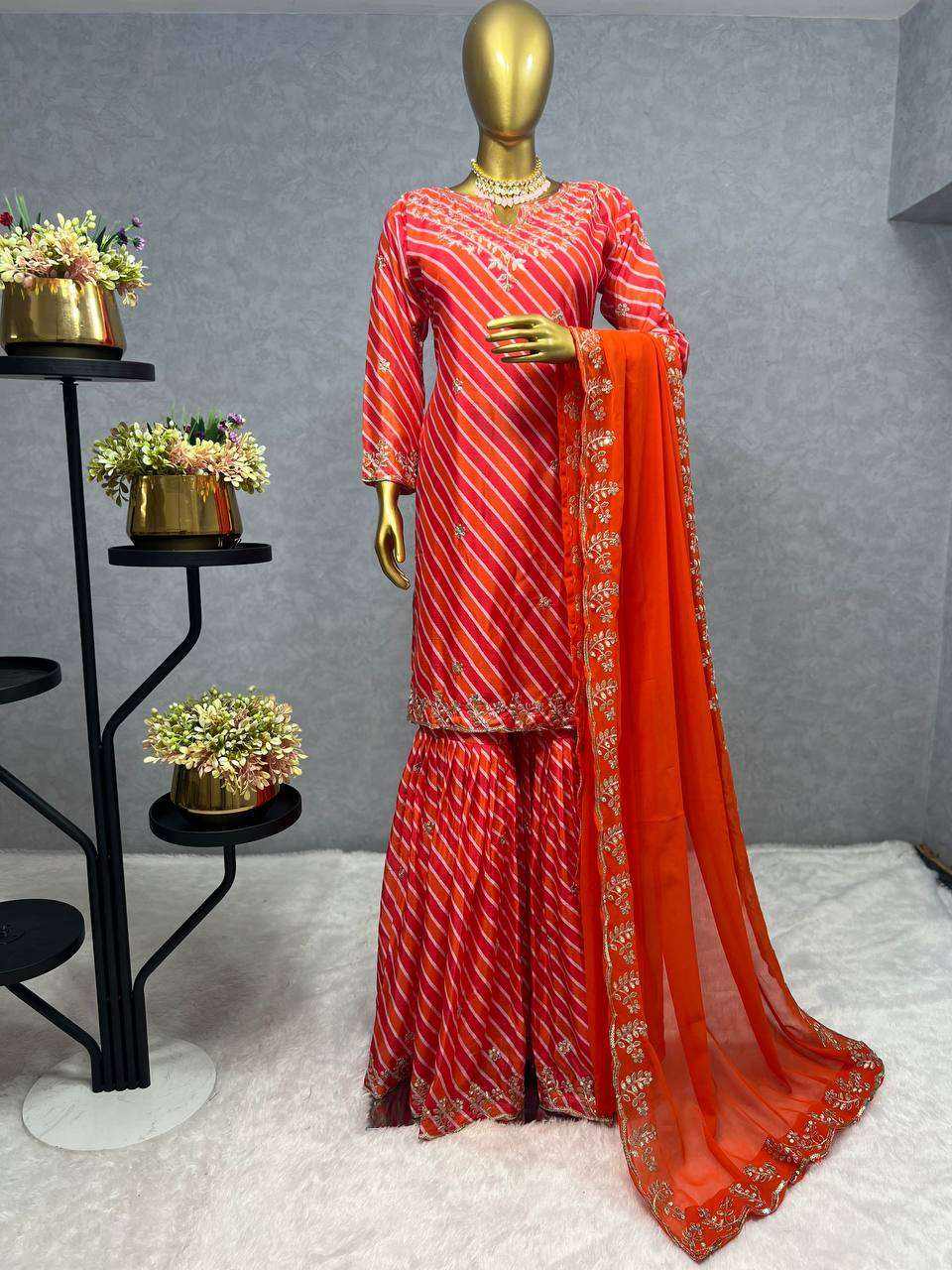 JD 558 DESIGNER KURTI WITH SHARARA AND DUPATTA SET 