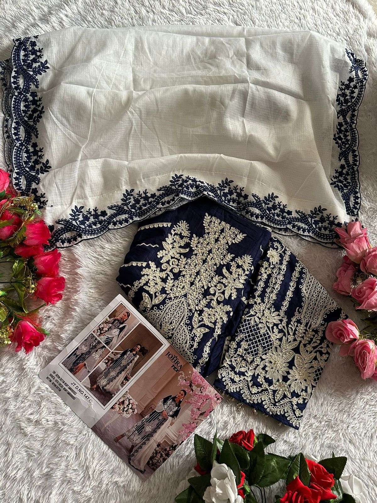 JOHRA TEX DESIGN NO JT-147 C HEAVY EMBROIDERED WITH MOTI WORK PARTY WEAR SUIT 