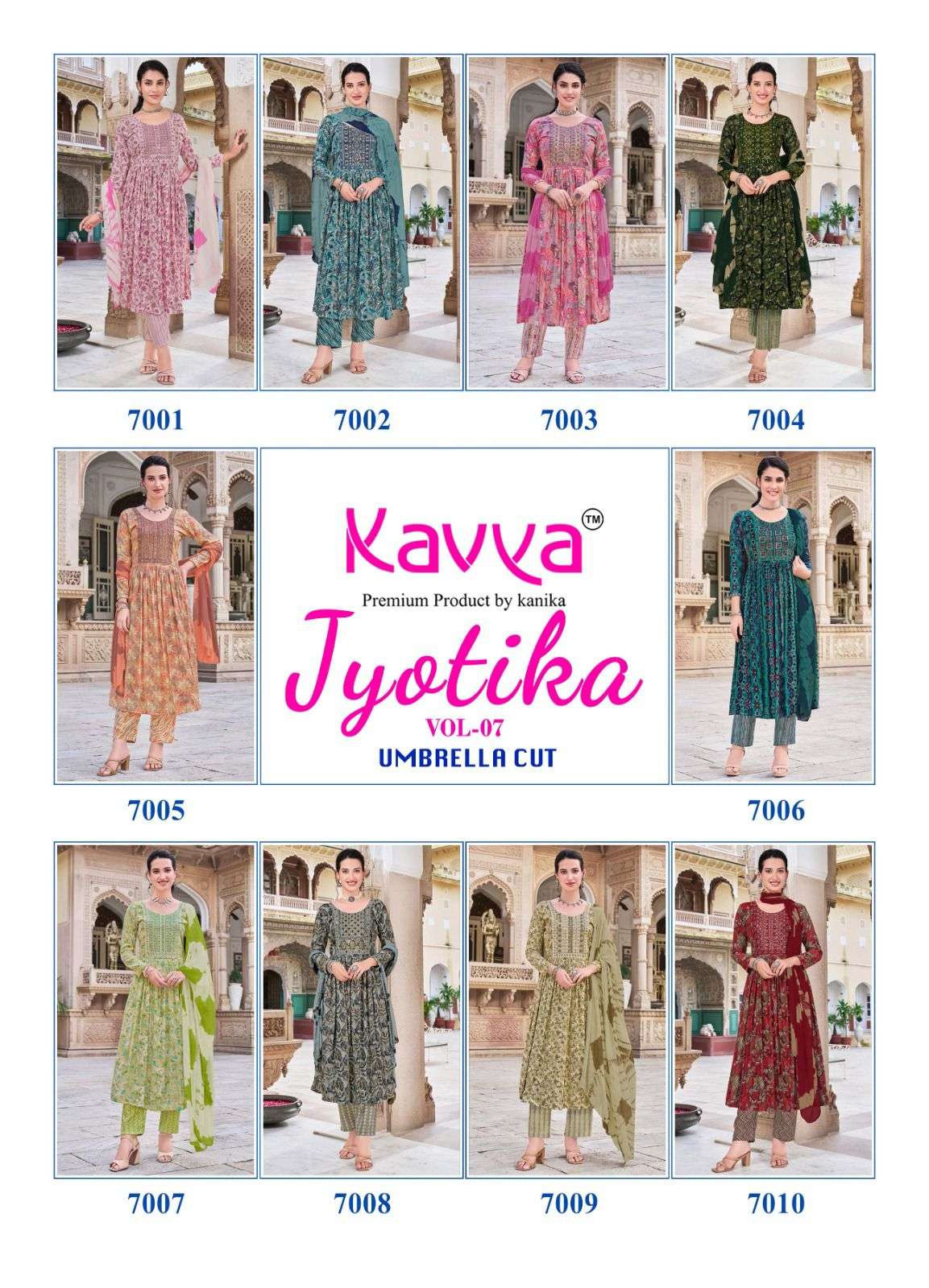  KAVYA JYOTIKA VOL 7 UMBRELLA CUT PATTERN KURTI COMBO SET 