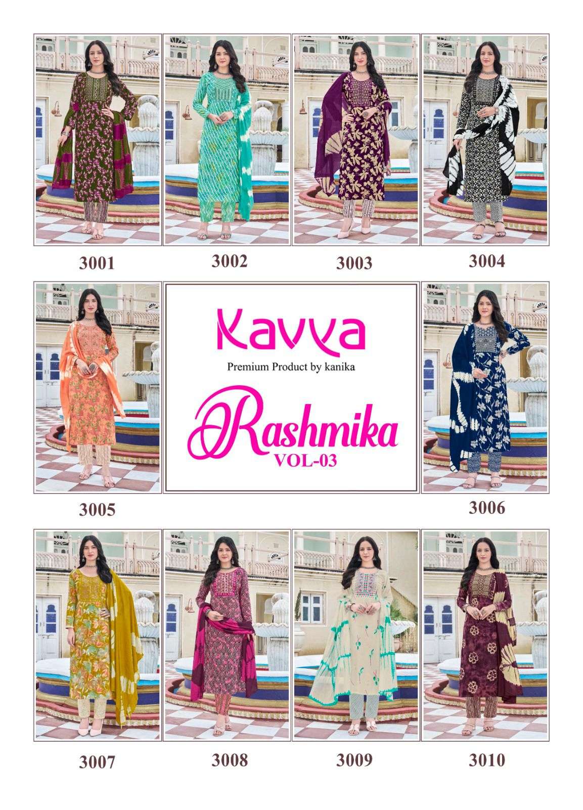 KAVYA RASHMIKA VOL 3 RAYON PRINTED KURTI COMBO SET 