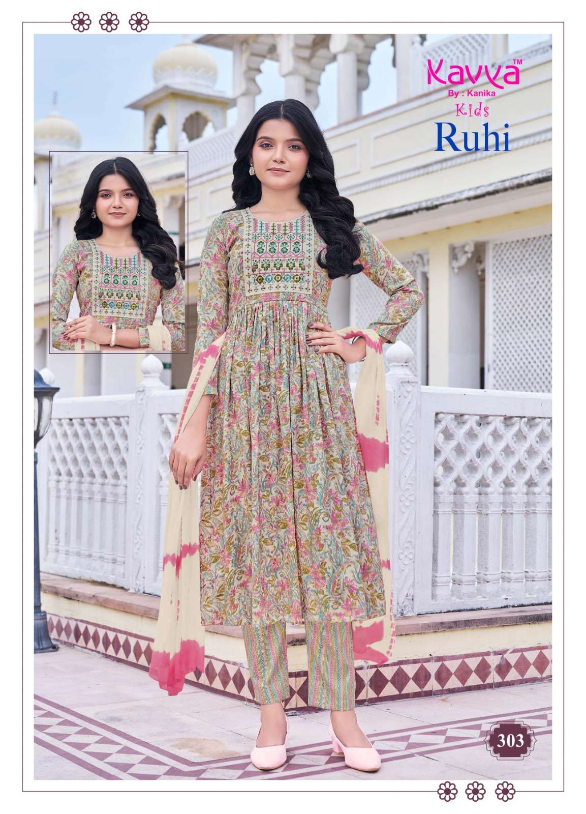 KAVYA RUHI VOL 3 UMBRELLA CUT PATTERN KIDS KURTI COMBO SET 