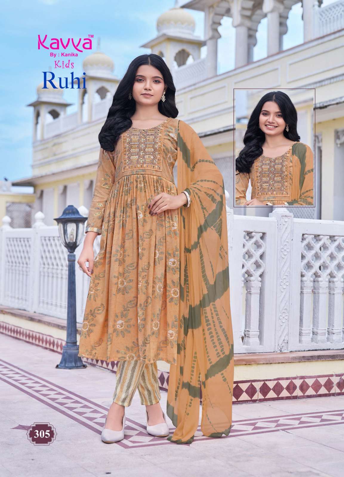 KAVYA RUHI VOL 3 UMBRELLA CUT PATTERN KIDS KURTI COMBO SET 