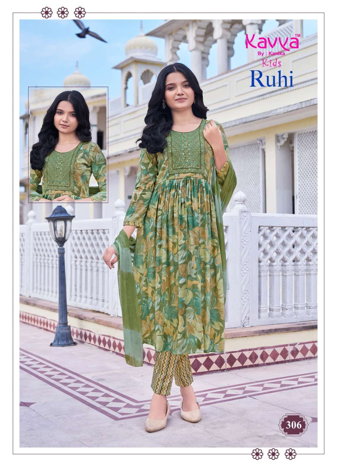 KAVYA RUHI VOL 3 UMBRELLA CUT PATTERN KIDS KURTI COMBO SET 
