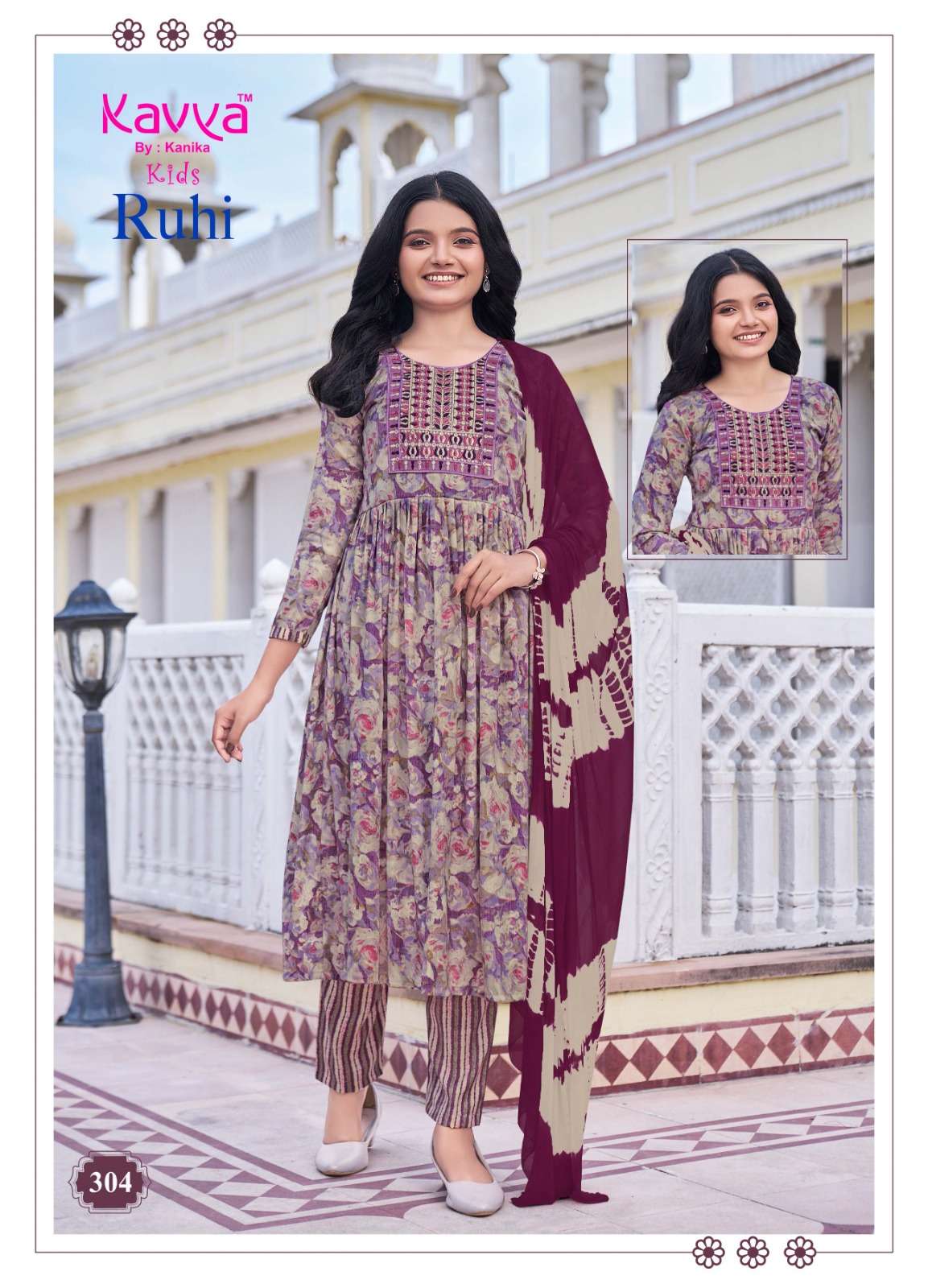 KAVYA RUHI VOL 3 UMBRELLA CUT PATTERN KIDS KURTI COMBO SET 