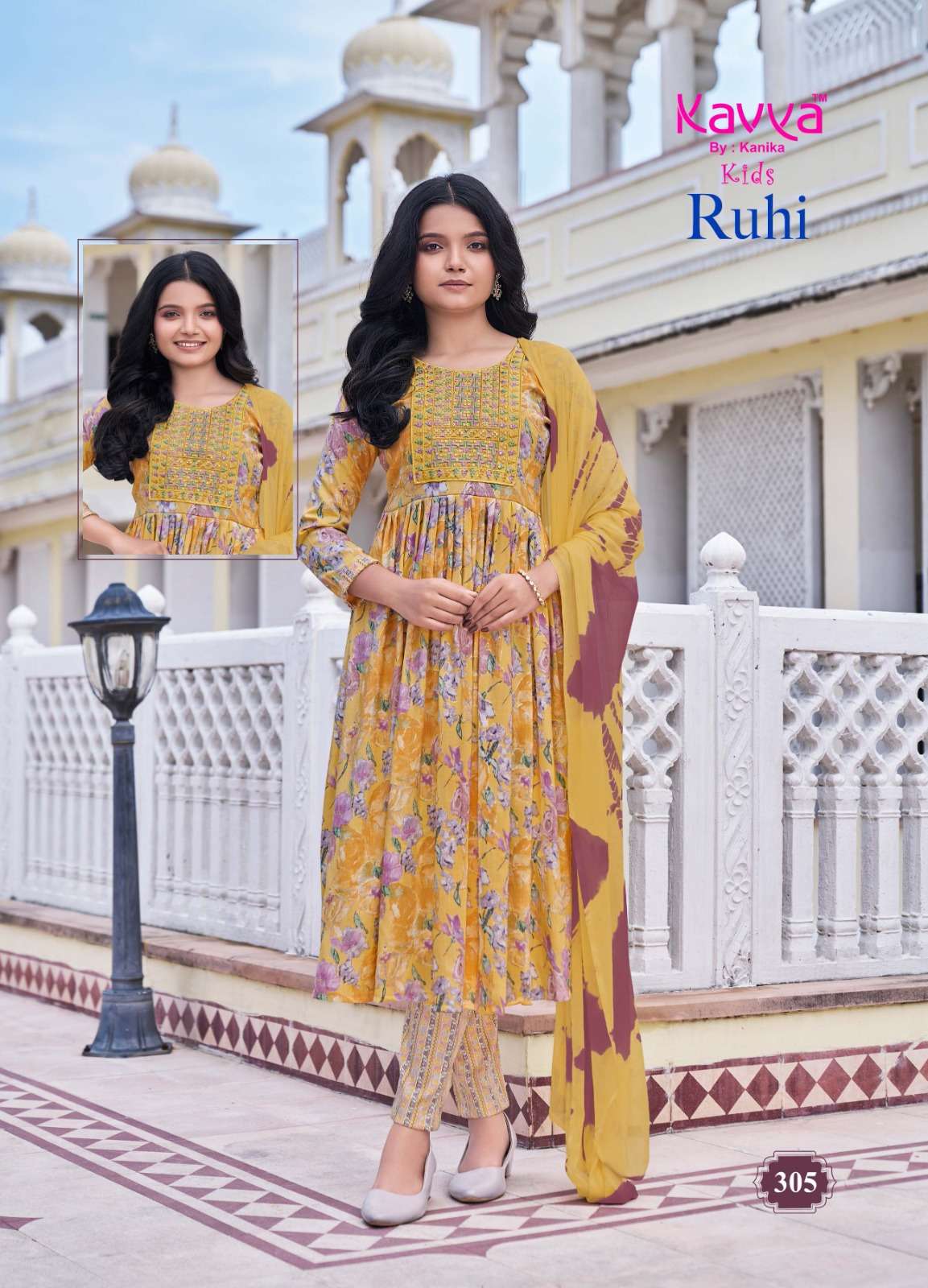 KAVYA RUHI VOL 3 UMBRELLA CUT PATTERN KIDS KURTI COMBO SET 