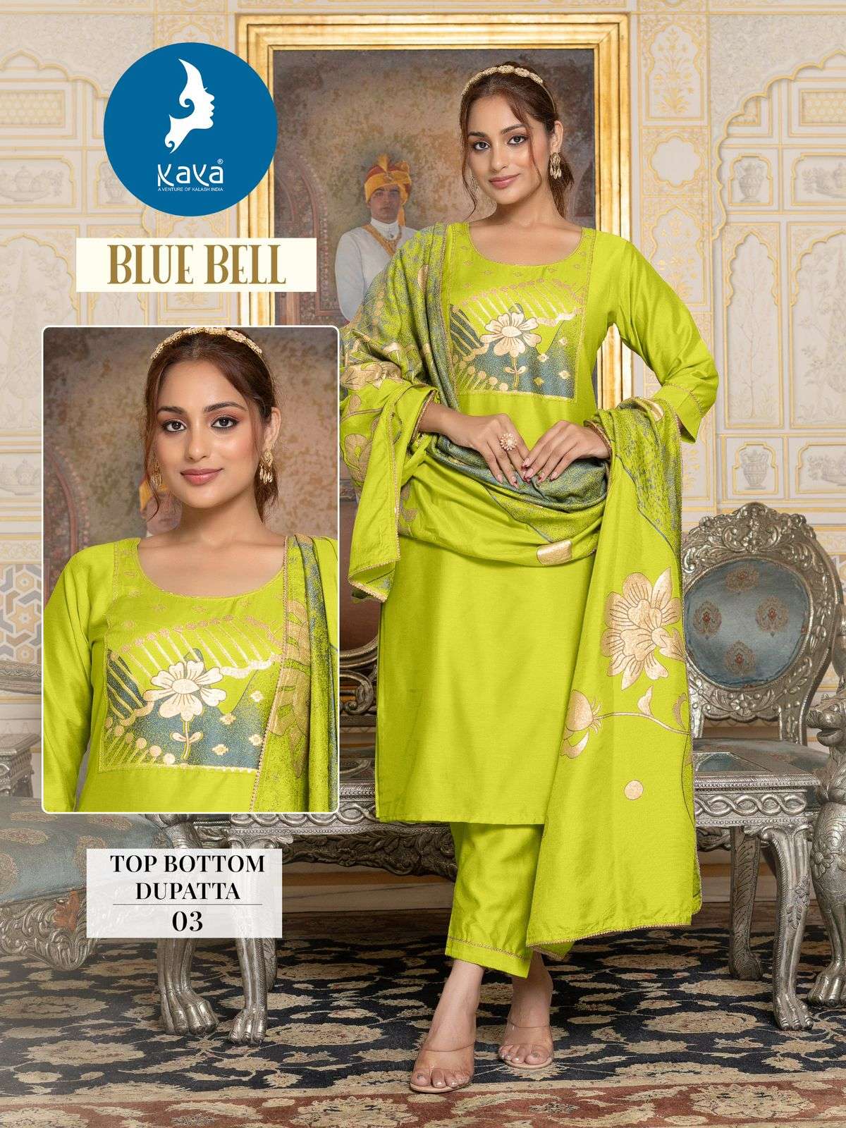 KAYA BLUE BELL JACQUARD DESIGNER FANCY KURTI COMBO SET 