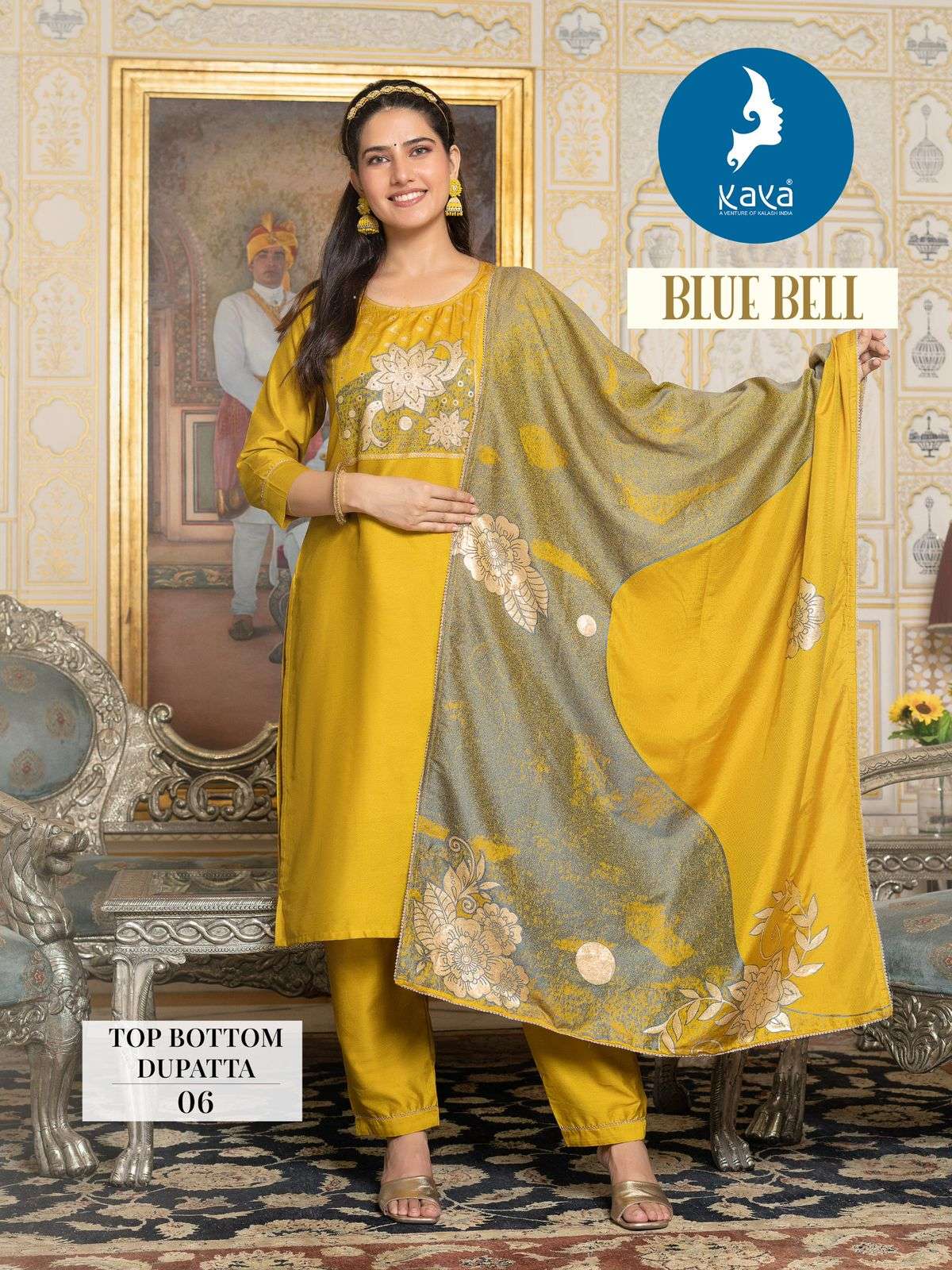 KAYA BLUE BELL JACQUARD DESIGNER FANCY KURTI COMBO SET 