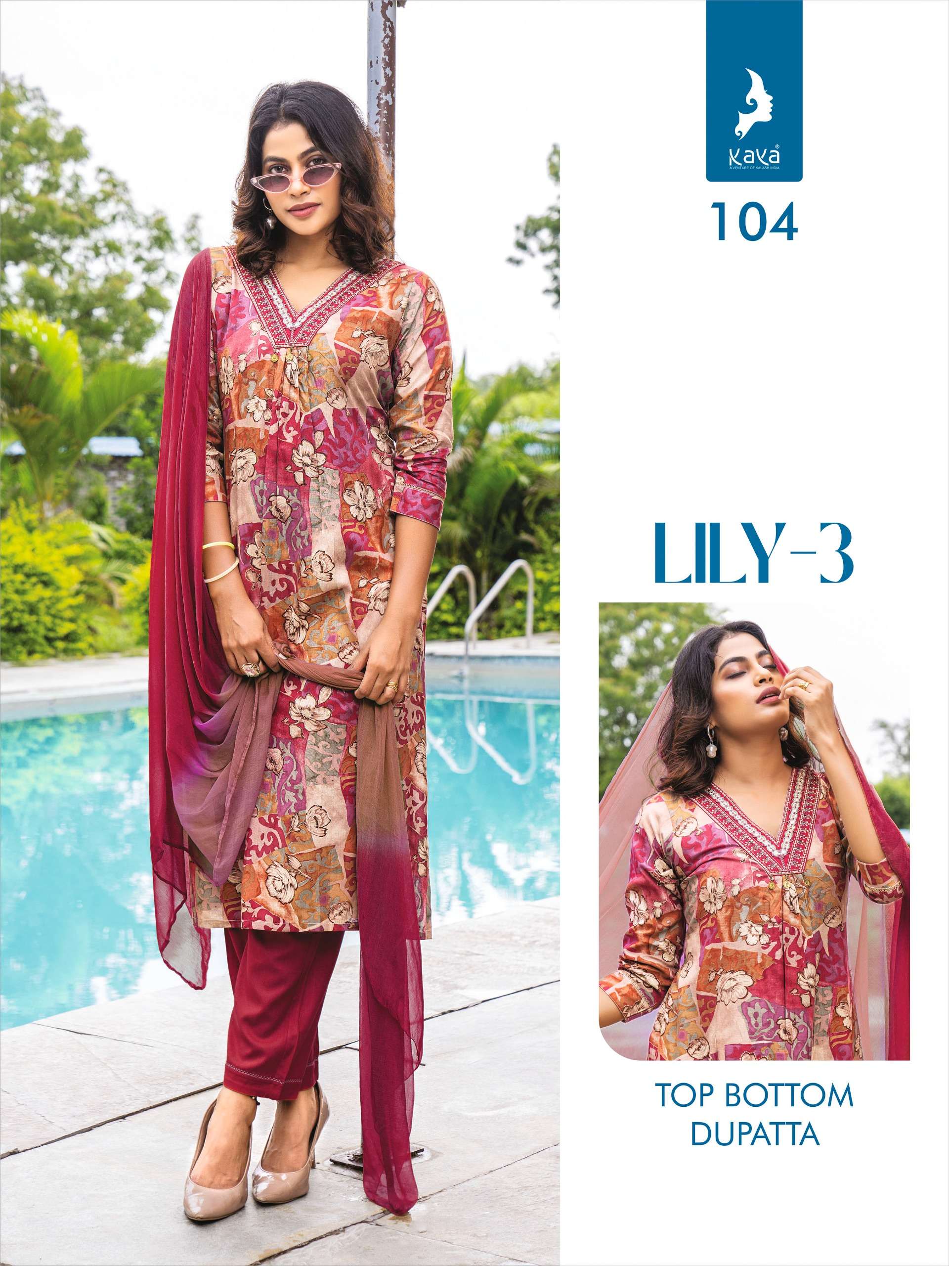  KAYA LILY VOL 3 STRAIGHT CUT V NECK STYLE FANCY KURTI COMBO SET 
