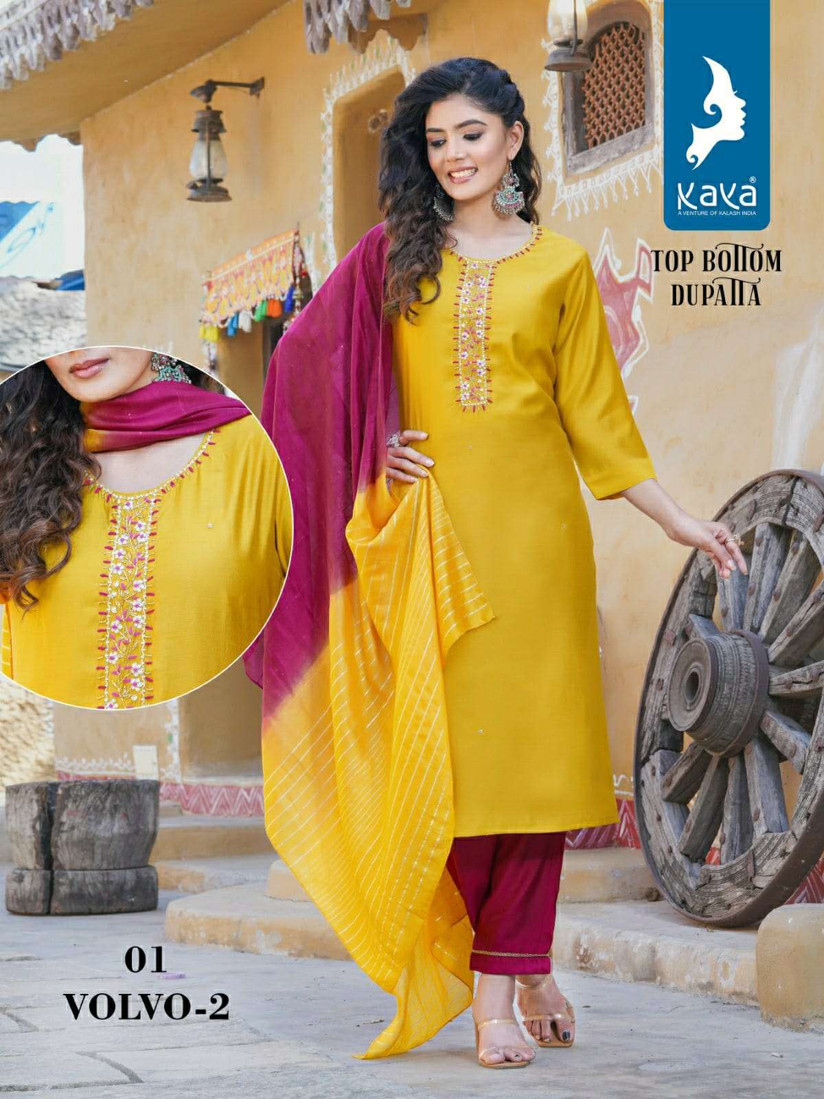 KAYA VOLVO VOL 2 SILK FANCY WORK KURTI COMBO SET 