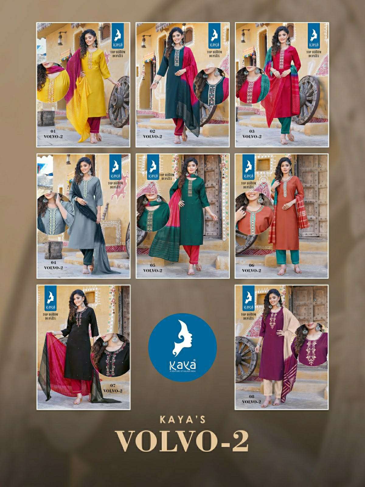 KAYA VOLVO VOL 2 SILK FANCY WORK KURTI COMBO SET 