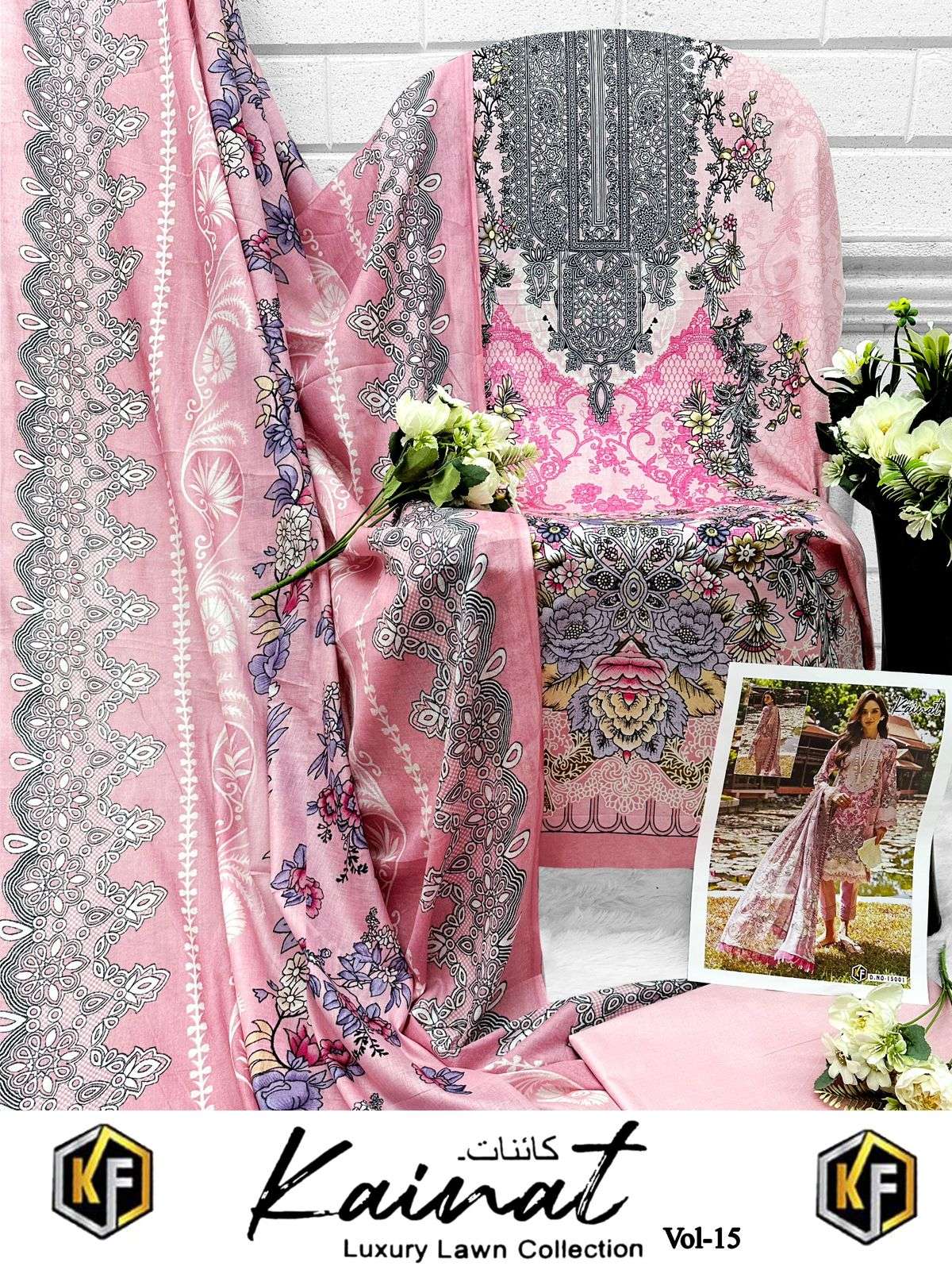KEVAL FAB KAINAT VOL 15 LAWN COTTON DIGITAL PRINT SUIT