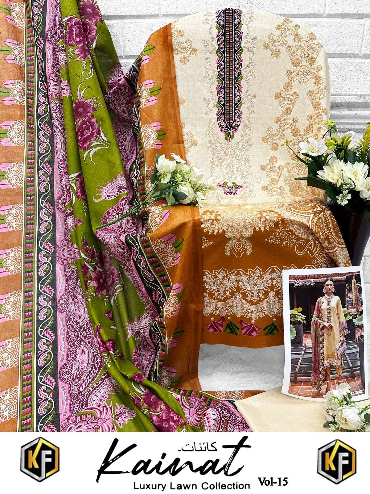 KEVAL FAB KAINAT VOL 15 LAWN COTTON DIGITAL PRINT SUIT