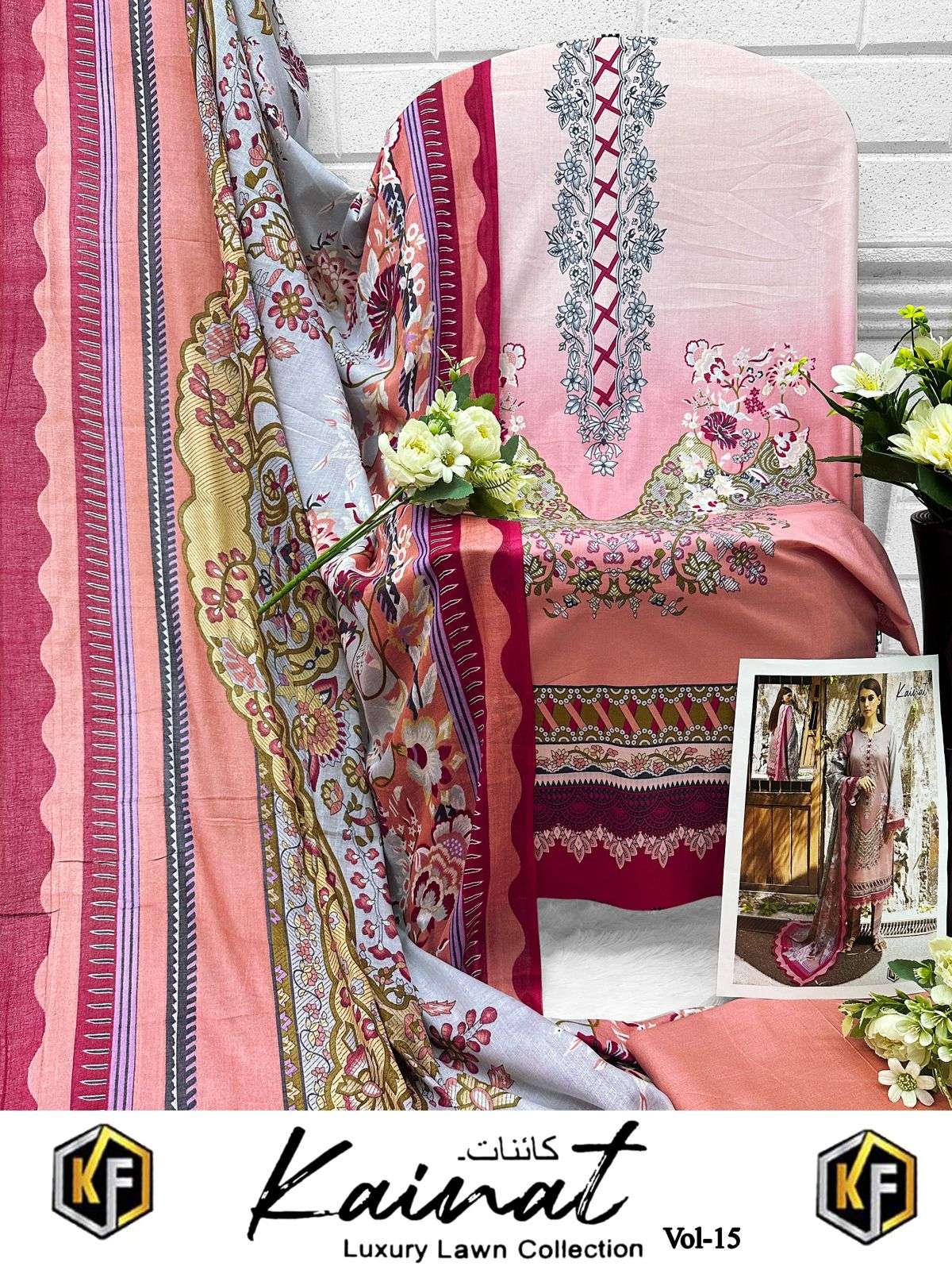 KEVAL FAB KAINAT VOL 15 LAWN COTTON DIGITAL PRINT SUIT