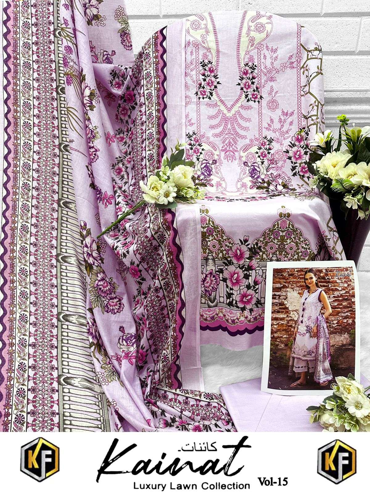 KEVAL FAB KAINAT VOL 15 LAWN COTTON DIGITAL PRINT SUIT