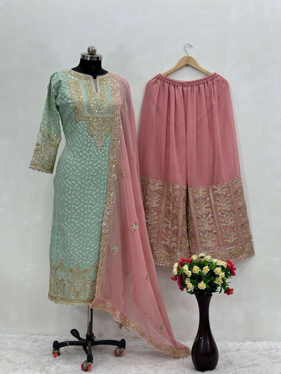 KF 1657  HEAVY EMBROIDERED SHARARA SUIT