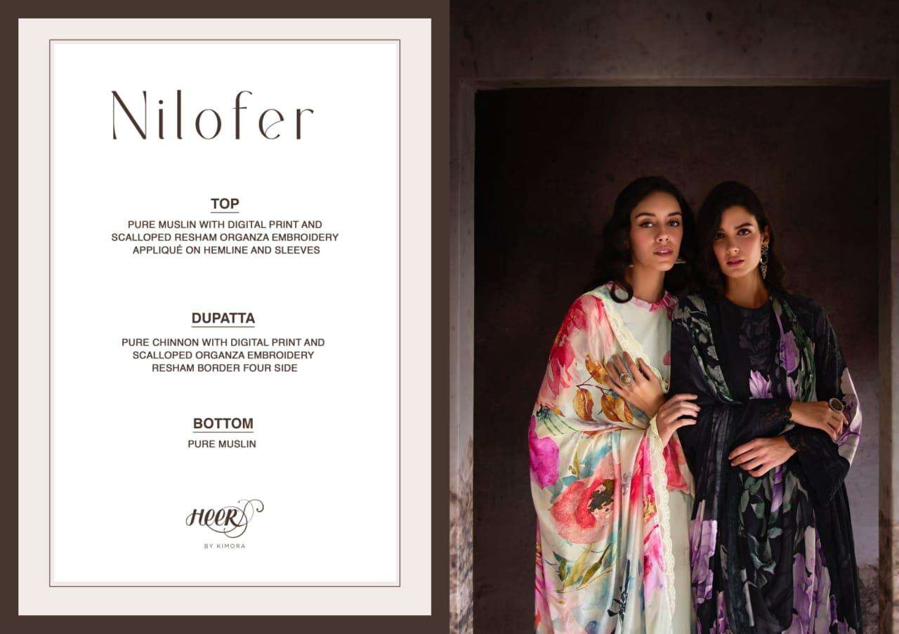 KIMORA HEER NILOFER MUSLIN DIGITAL PRINTS WITH EMBROIDERY DESIGNER SUIT