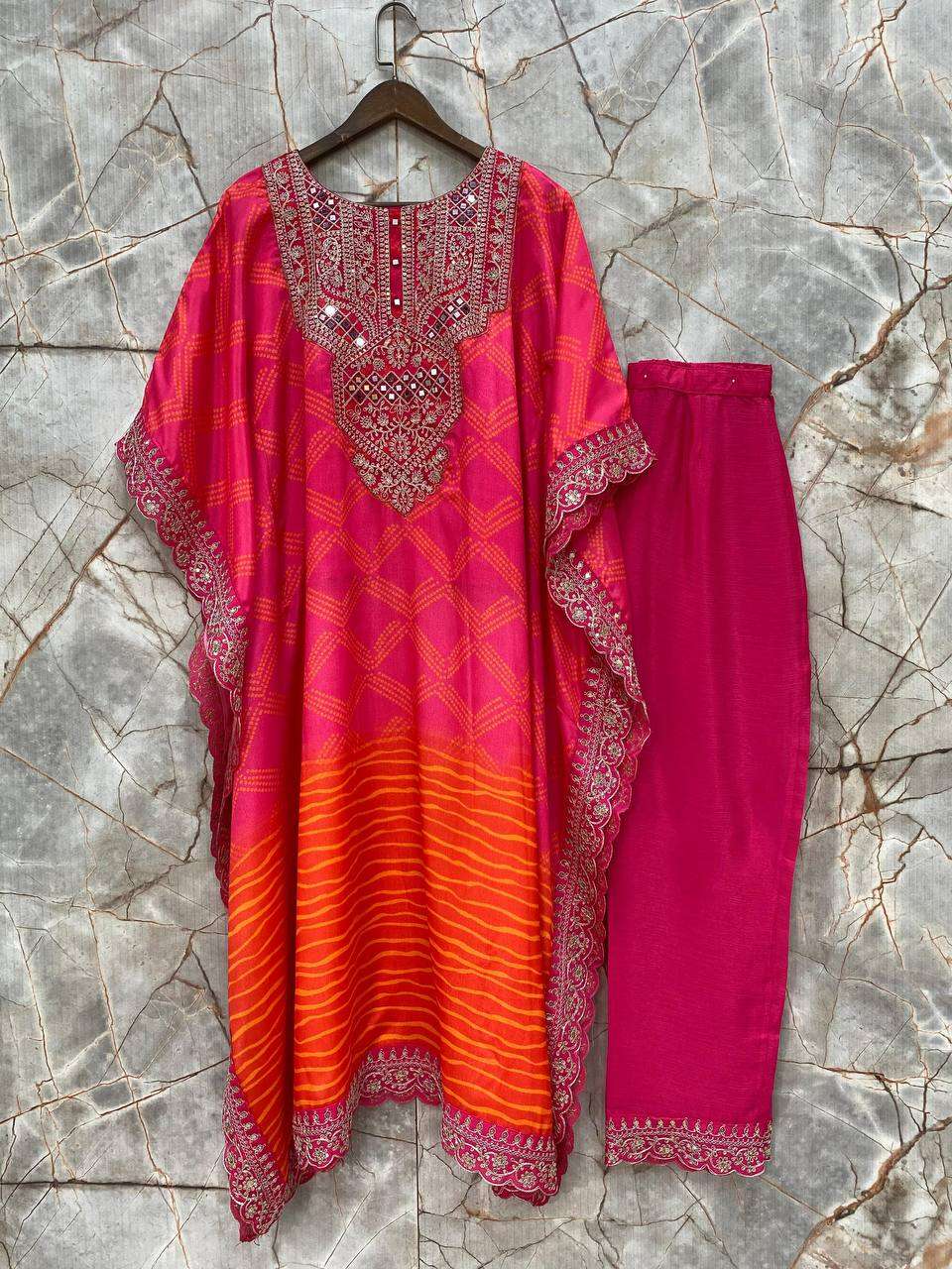 LG 1882 BANDHANI PRINT FANCY KAFTAN KURTI WITH PANT 