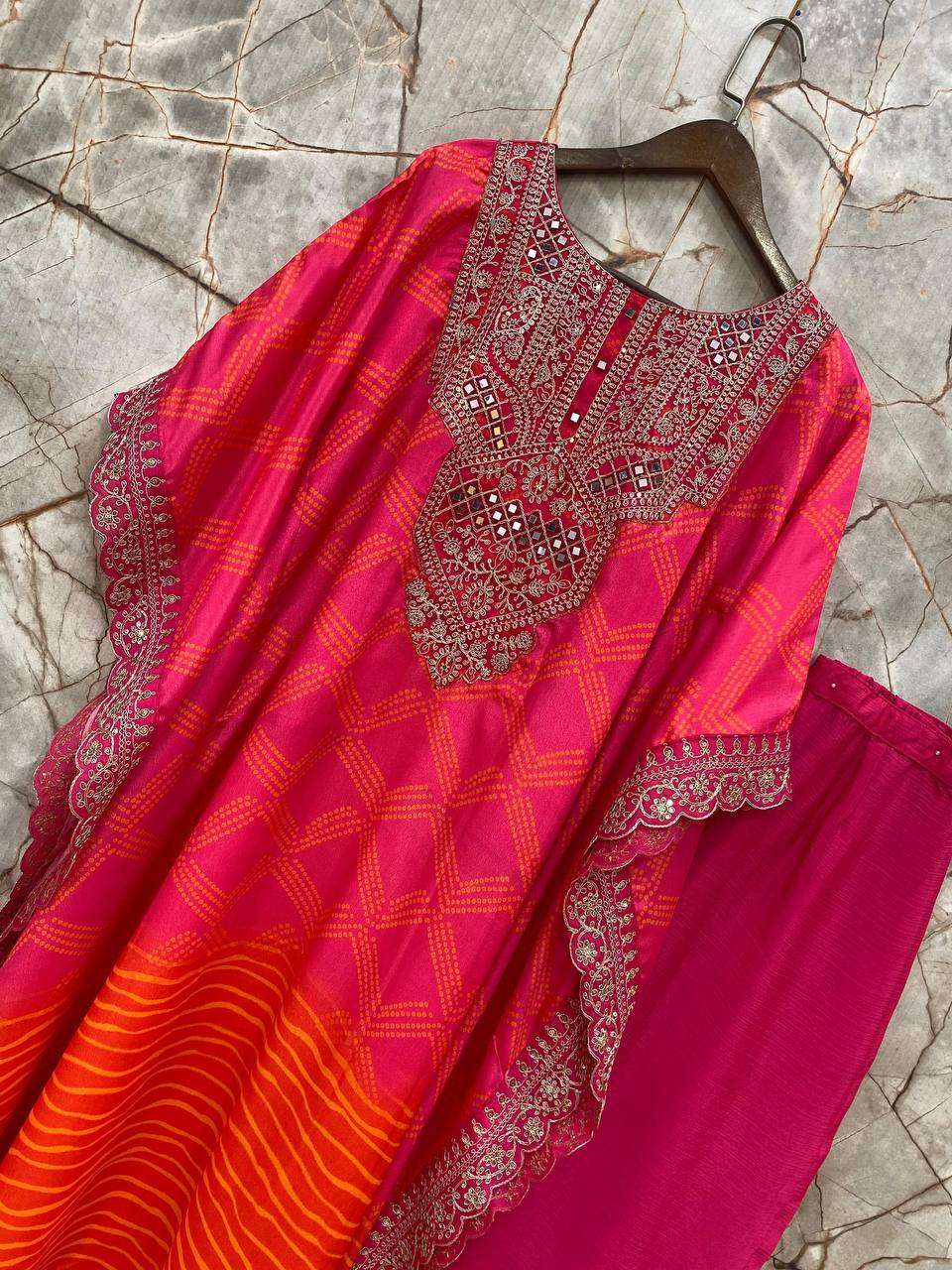 LG 1882 BANDHANI PRINT FANCY KAFTAN KURTI WITH PANT 