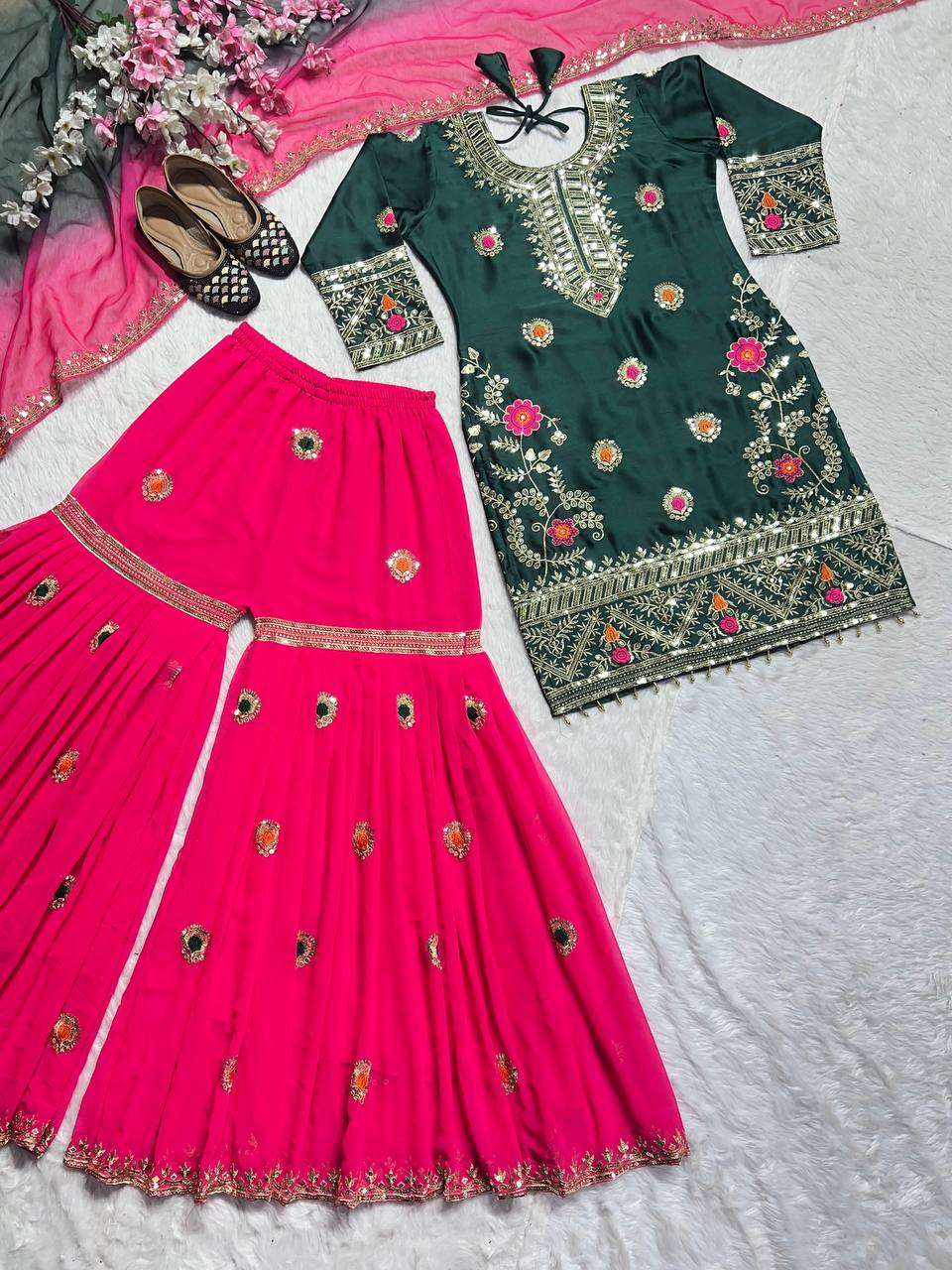 MD 3021 HEAVY DESIGNER TOP WITH SHARARA AND DUPATTA 