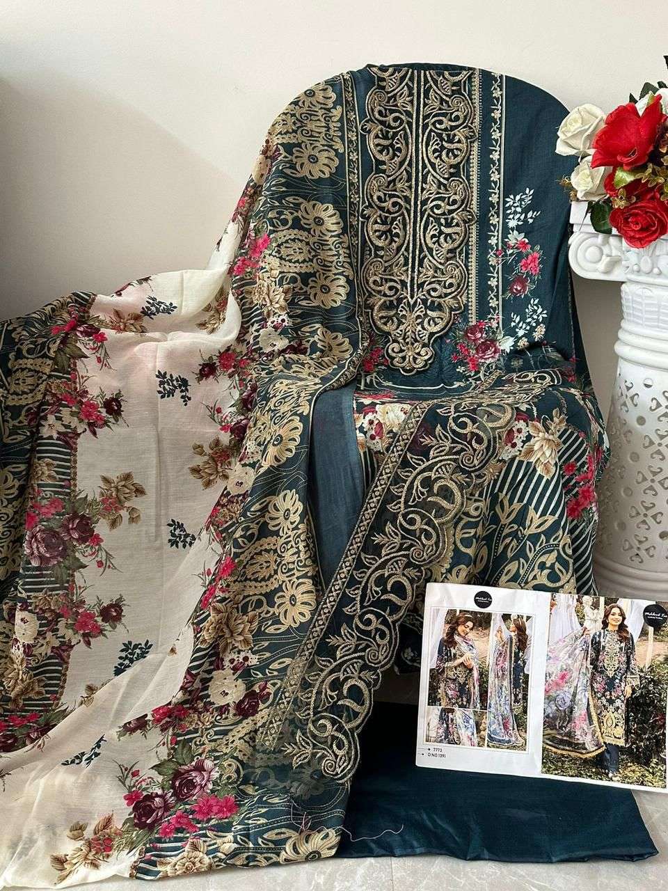 MEHBOOB TEX LAWAN COLLECTION ADAN LIBAS VOL 1 7773 DESIGN NO - 1391HEAVY EMBROIDERY PARTY WEAR SUIT
