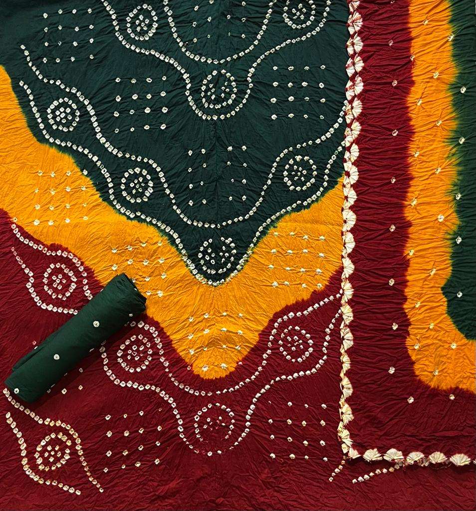 MF 3D BANDHEJ SATIN COTTON DRESS MATERIAL
