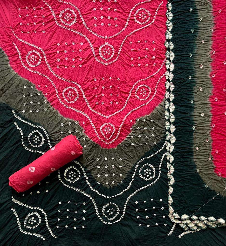 MF 3D BANDHEJ SATIN COTTON DRESS MATERIAL