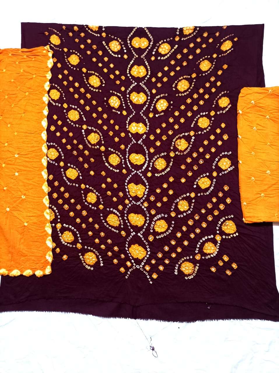 MF SATIN DARK MULTI GULTI BANDHEJ  SUIT COLLECTION