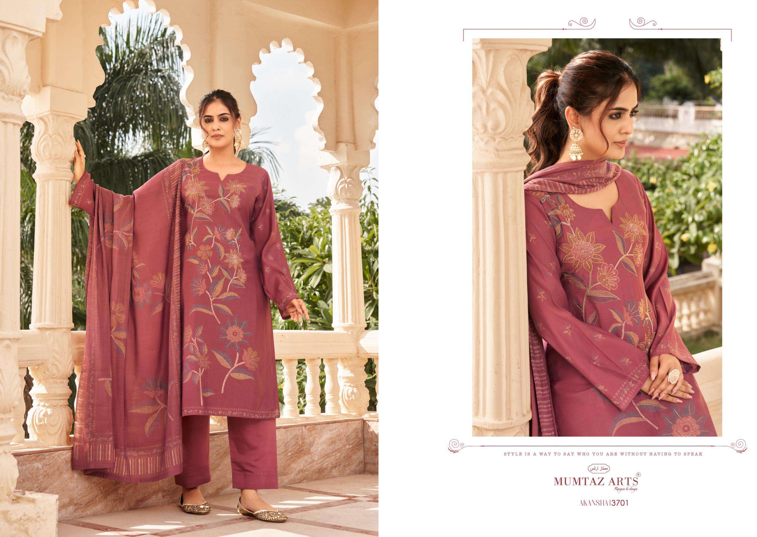 MUMTAZ ARTS AKANSHA VISCOSE PRINT WITH FANCY WORK SUIT
